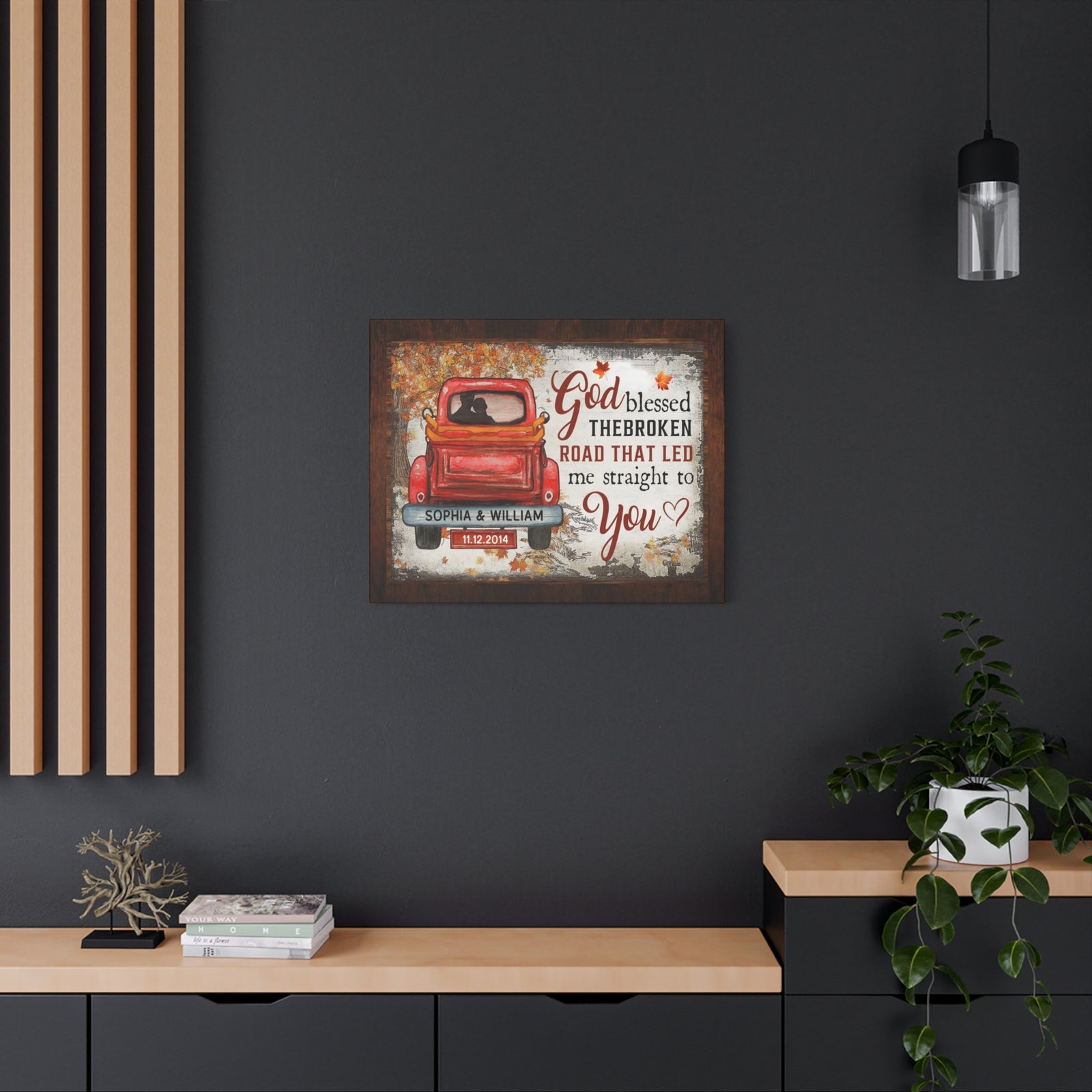 Personalized God Blessed the Broken Road – Couples Truck Wall Art Canvas-Express Your Love Gifts