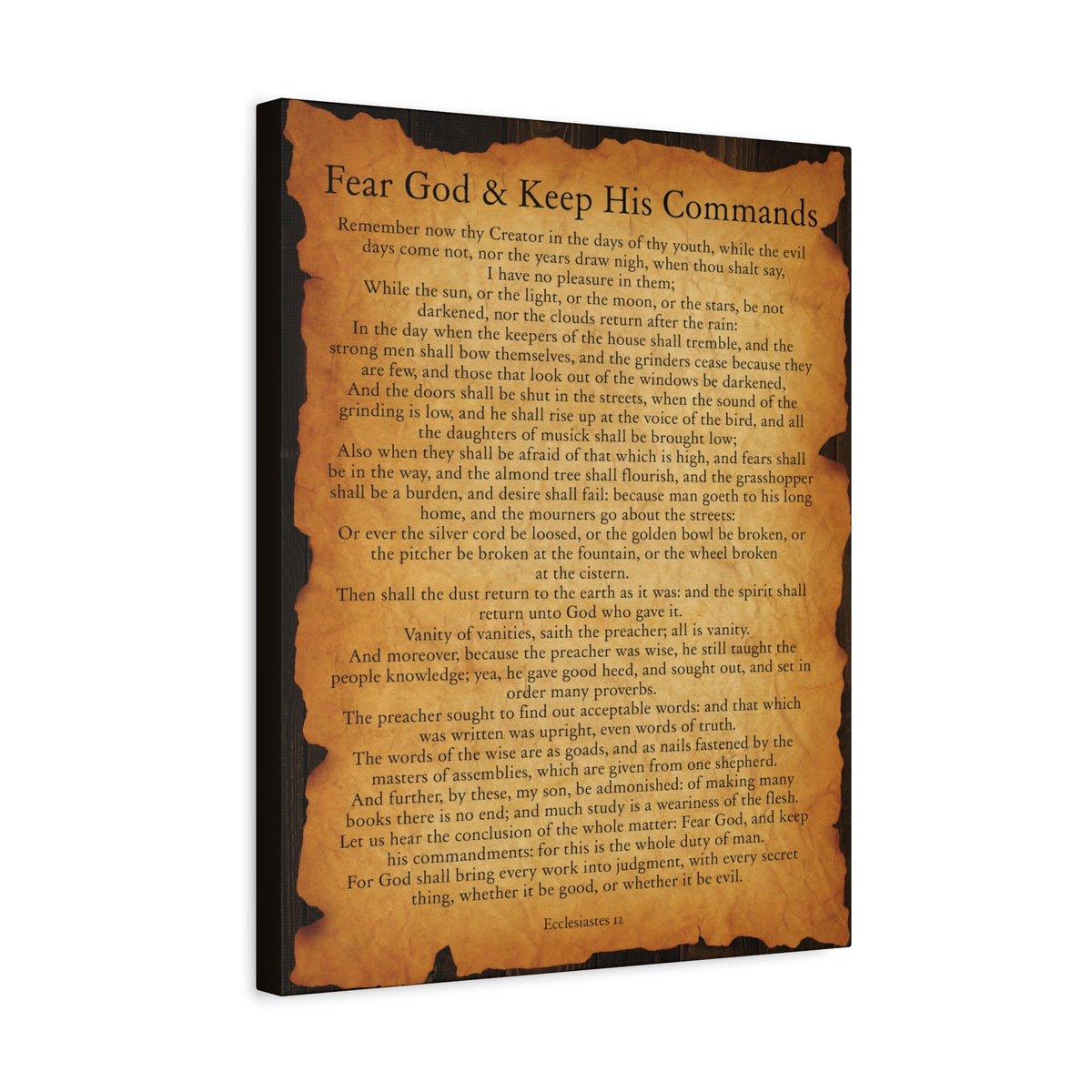 Scripture Walls Fear God & Keep His Commands Ecclesiastes 12 Gold Brown Bible Verse Canvas Christian Wall Art Ready to Hang-Express Your Love Gifts