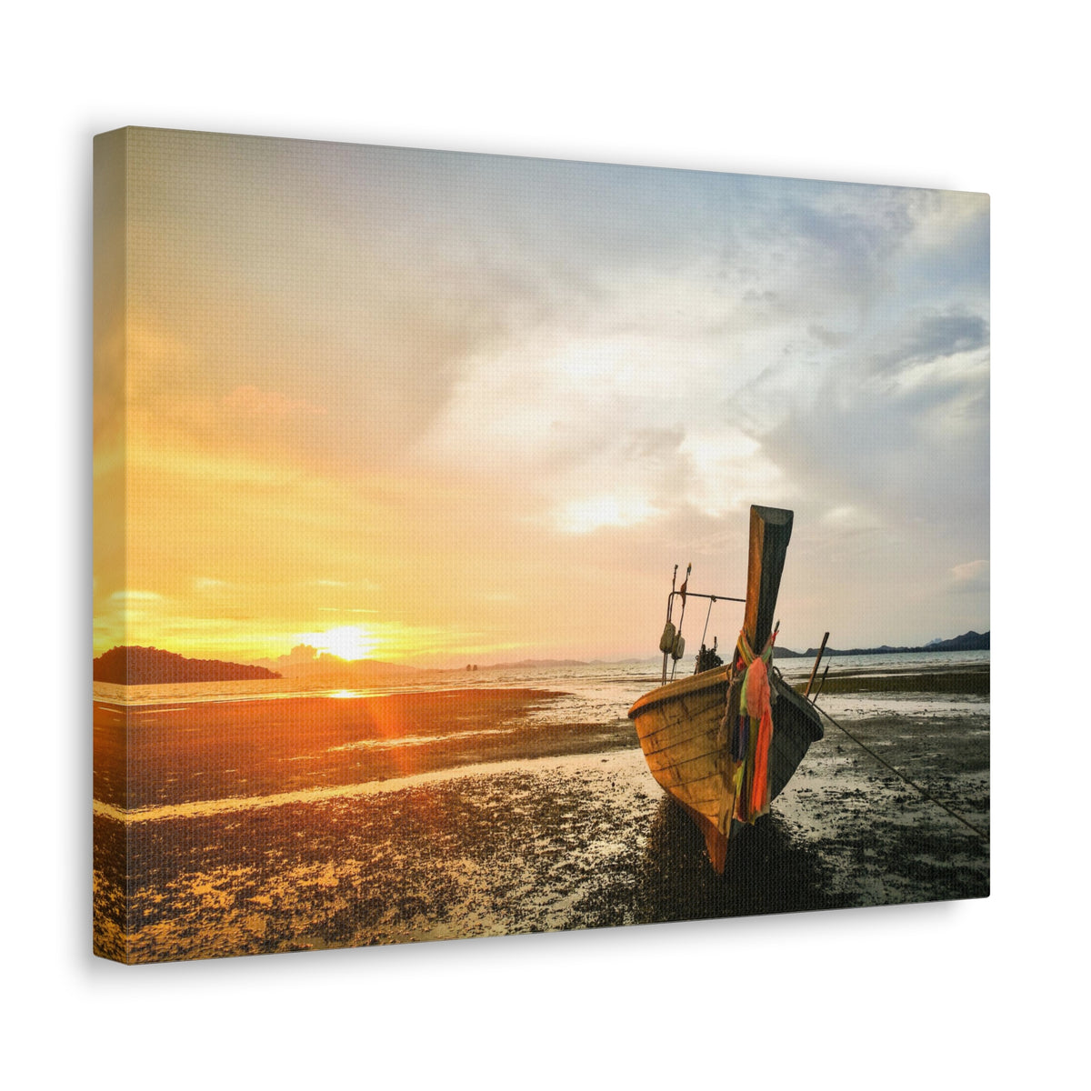 Longtail Boat Sunset Time Ocean Canvas Wall Art for Home Decor Ready-to-Hang-Express Your Love Gifts