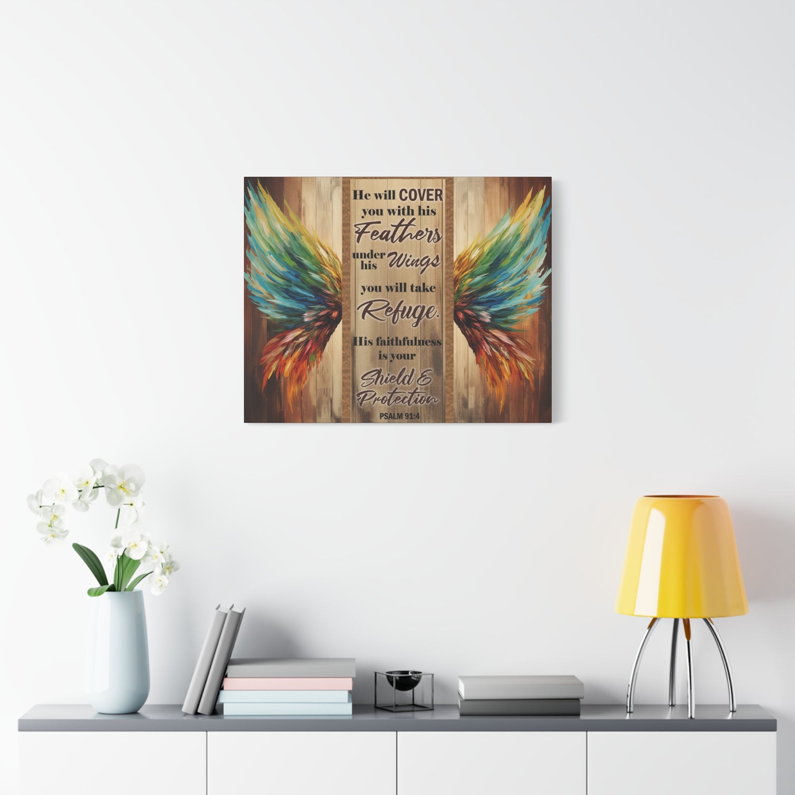 Scripture Walls Shield and Protection Psalm 91:4 Christian Wall Art Print Ready to Hang Unframed-Express Your Love Gifts