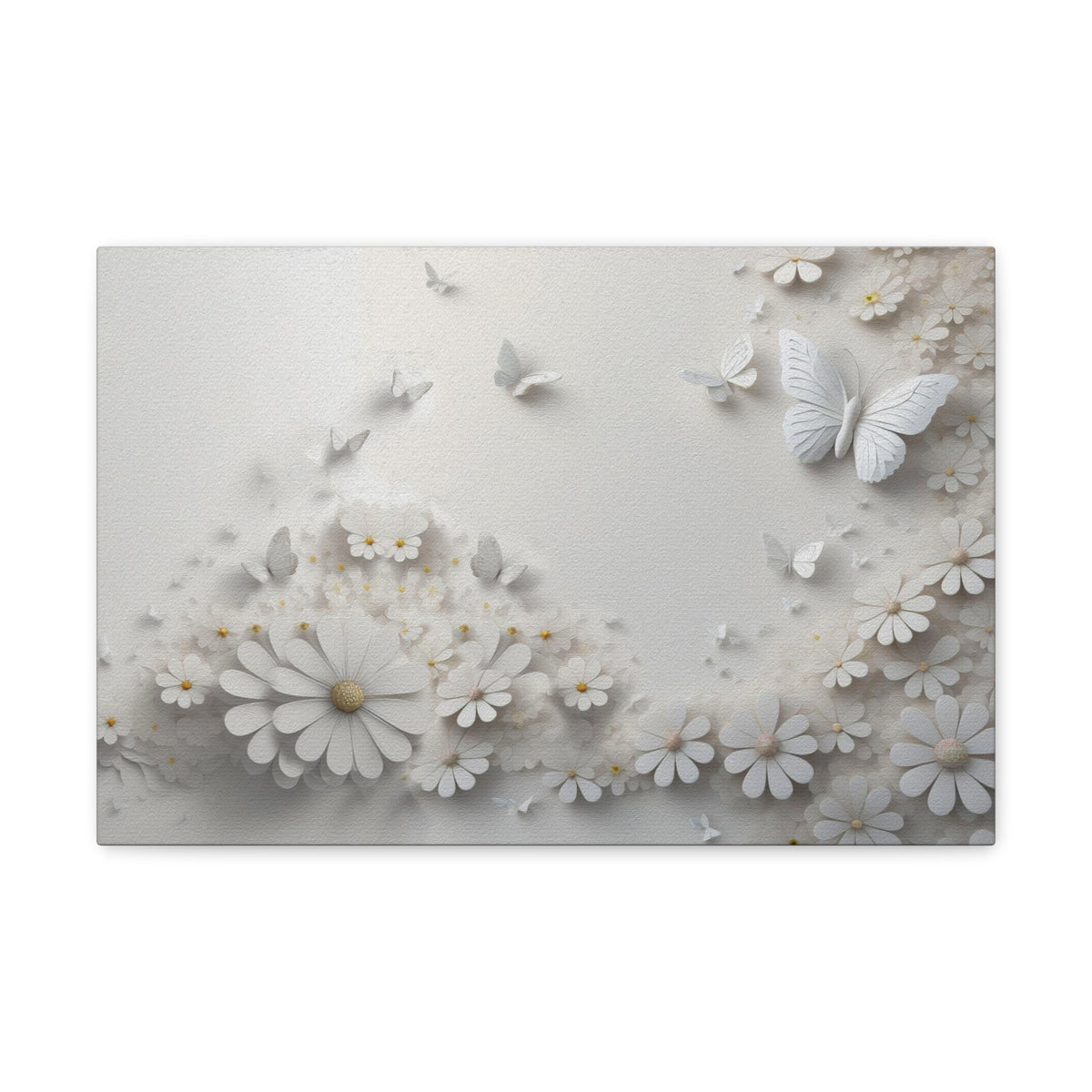 Abstract 3D White Background With Small And Large Flowers And Butterflies Oil Painting Canvas Wall Art for Home Decor Ready-to-Hang-Express Your Love Gifts