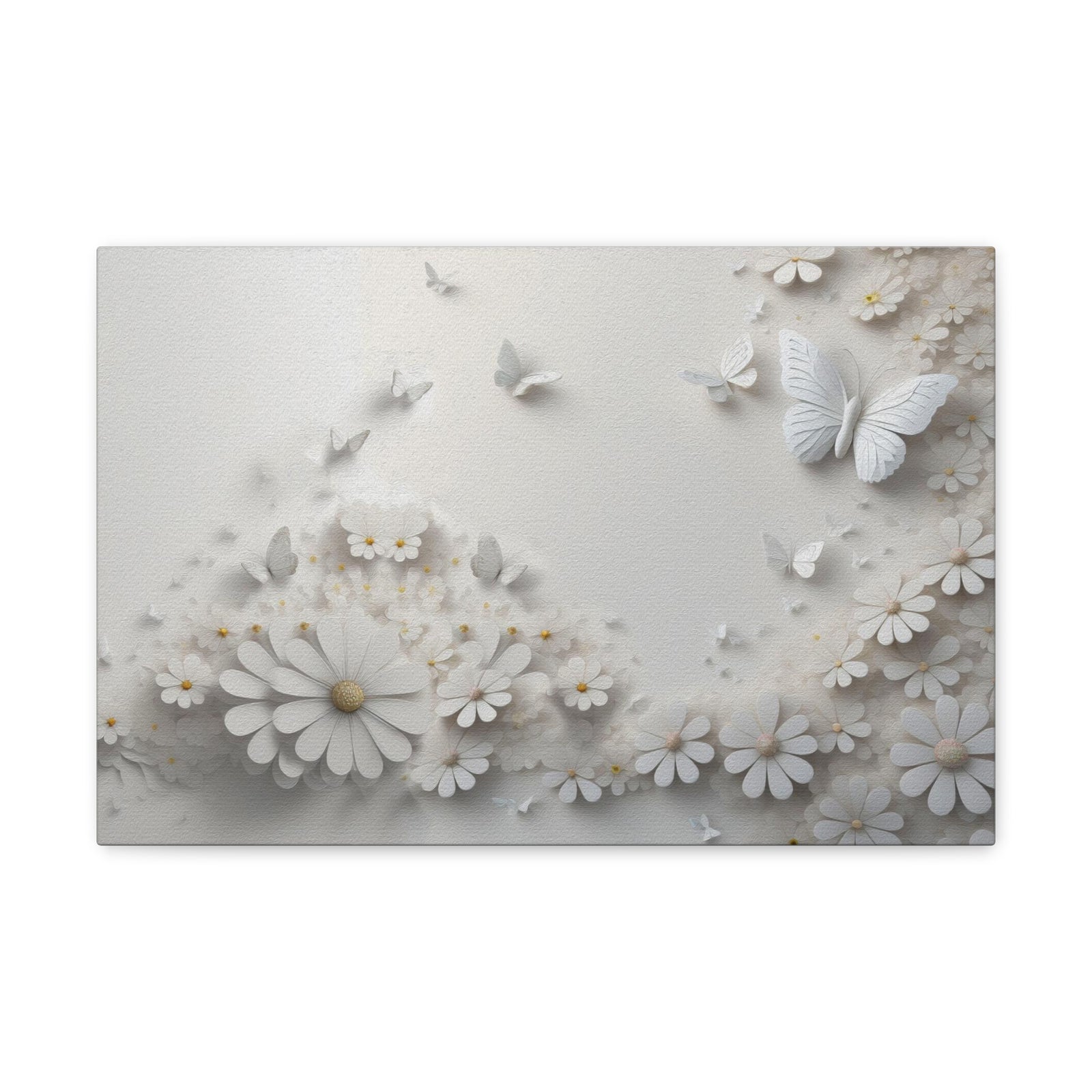 Abstract 3D White Background With Small And Large Flowers And Butterflies Oil Painting Canvas Wall Art for Home Decor Ready-to-Hang-Express Your Love Gifts