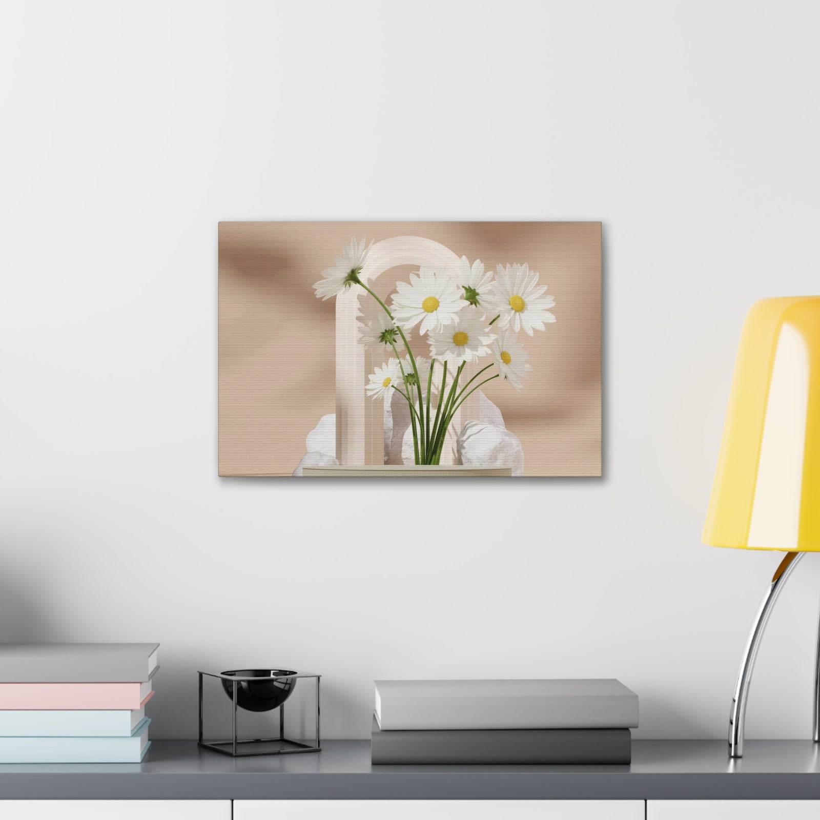 Daisy Flower and White Rocks Flower Canvas Wall Art for Home Decor Ready-to-Hang-Express Your Love Gifts