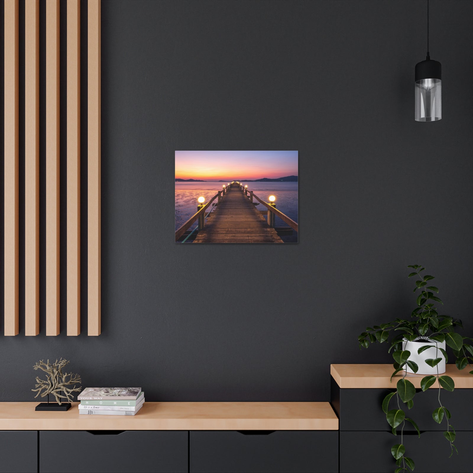 Sunset Wooden Bridge Lake View Nature Wilderness Photography Canvas Wall Art for Home Decor Ready-to-Hang-Express Your Love Gifts