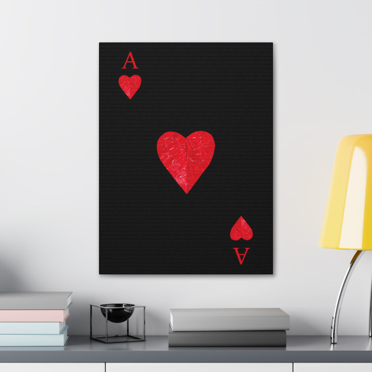 Ace Of Hearts Black Surface Playing Card Canvas Wall Art for Home Decor Ready-to-Hang-Express Your Love Gifts