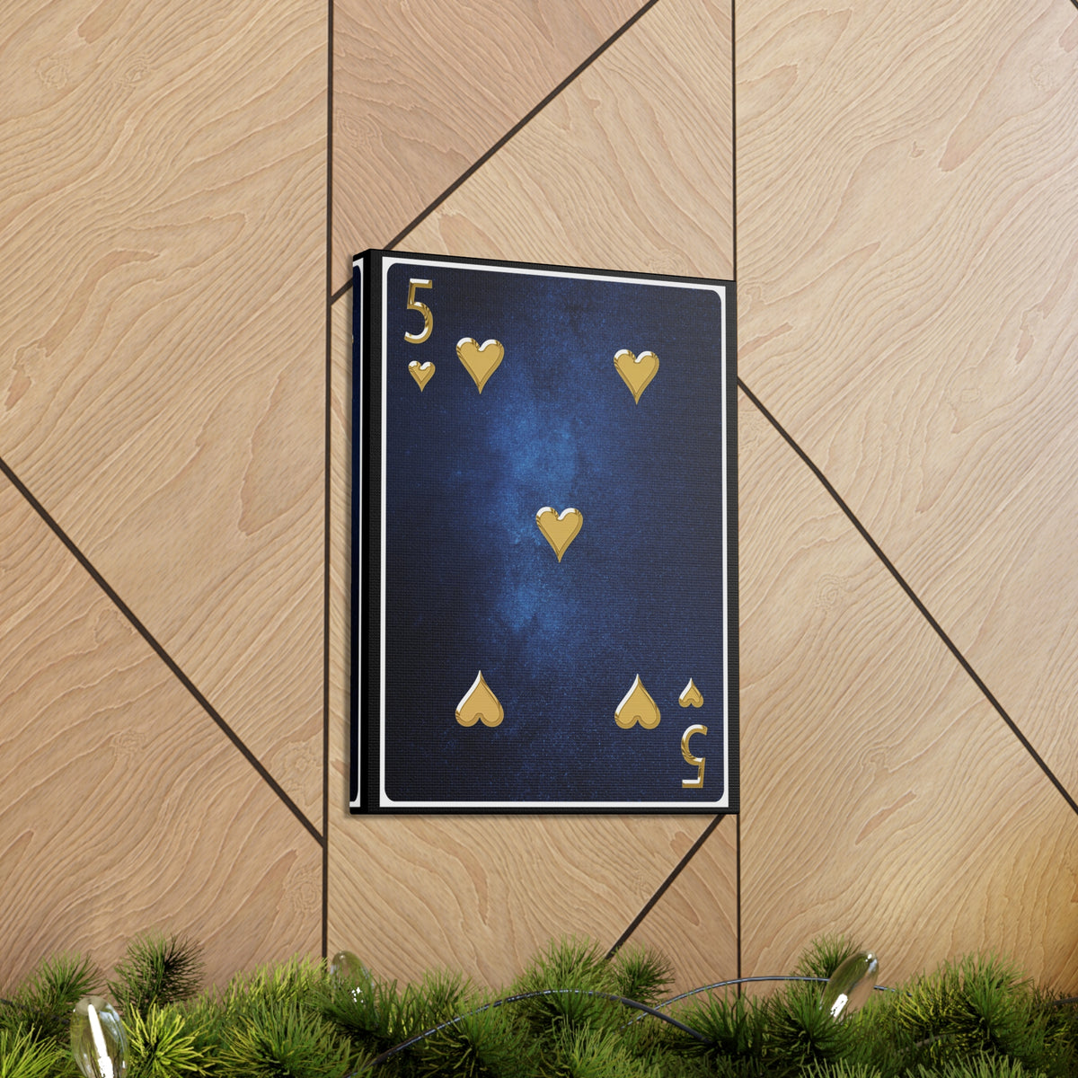 Five Of Hearts Space Background Playing Card Canvas Wall Art for Home Decor Ready-to-Hang-Express Your Love Gifts