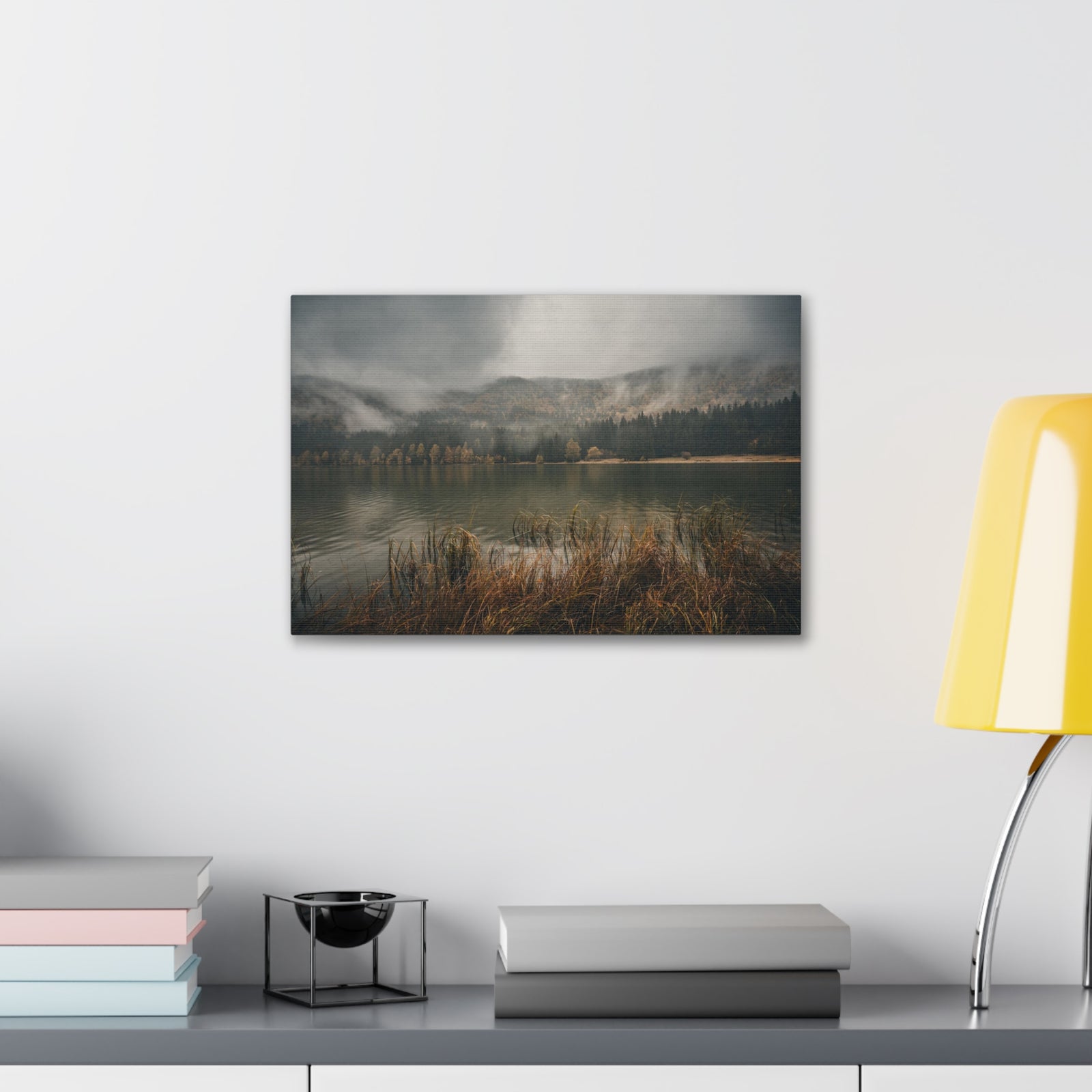 Misty Mountain Lake Reflection Nature Wilderness Photography Canvas Wall Art for Home Decor Ready-to-Hang-Express Your Love Gifts