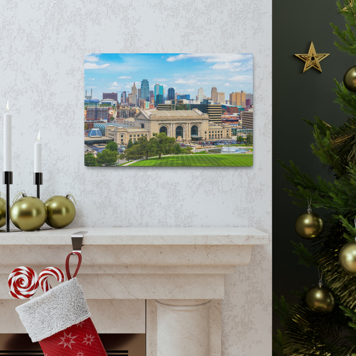 Kansas City Daytime Skyline Canvas Artwork High-Quality Breathtaking Stunning Cityscape for Home Decor Ready to Hang-Express Your Love Gifts