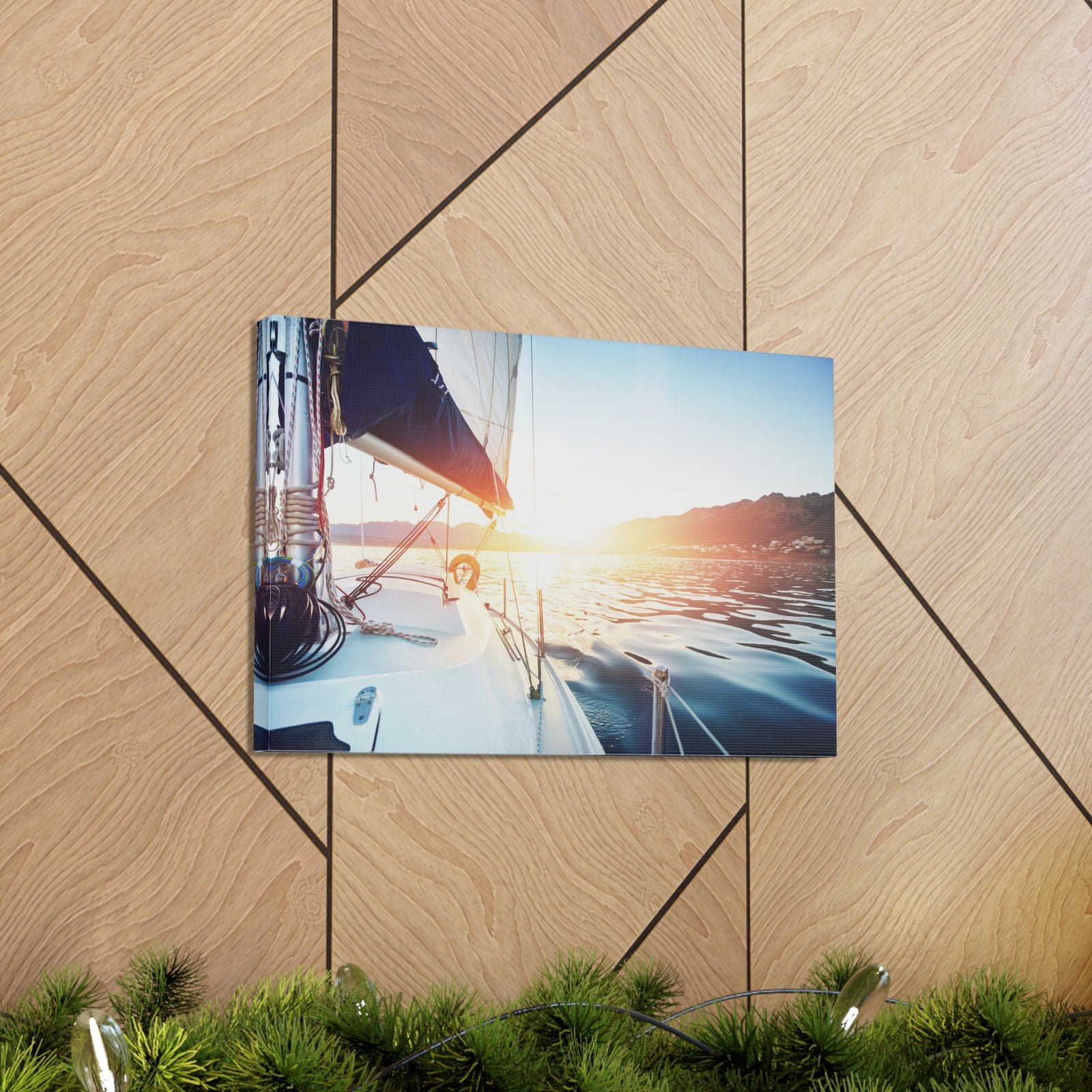 Sailing Yacht Boat On ocean At Sunset Ocean Canvas Wall Art for Home Decor Ready-to-Hang-Express Your Love Gifts