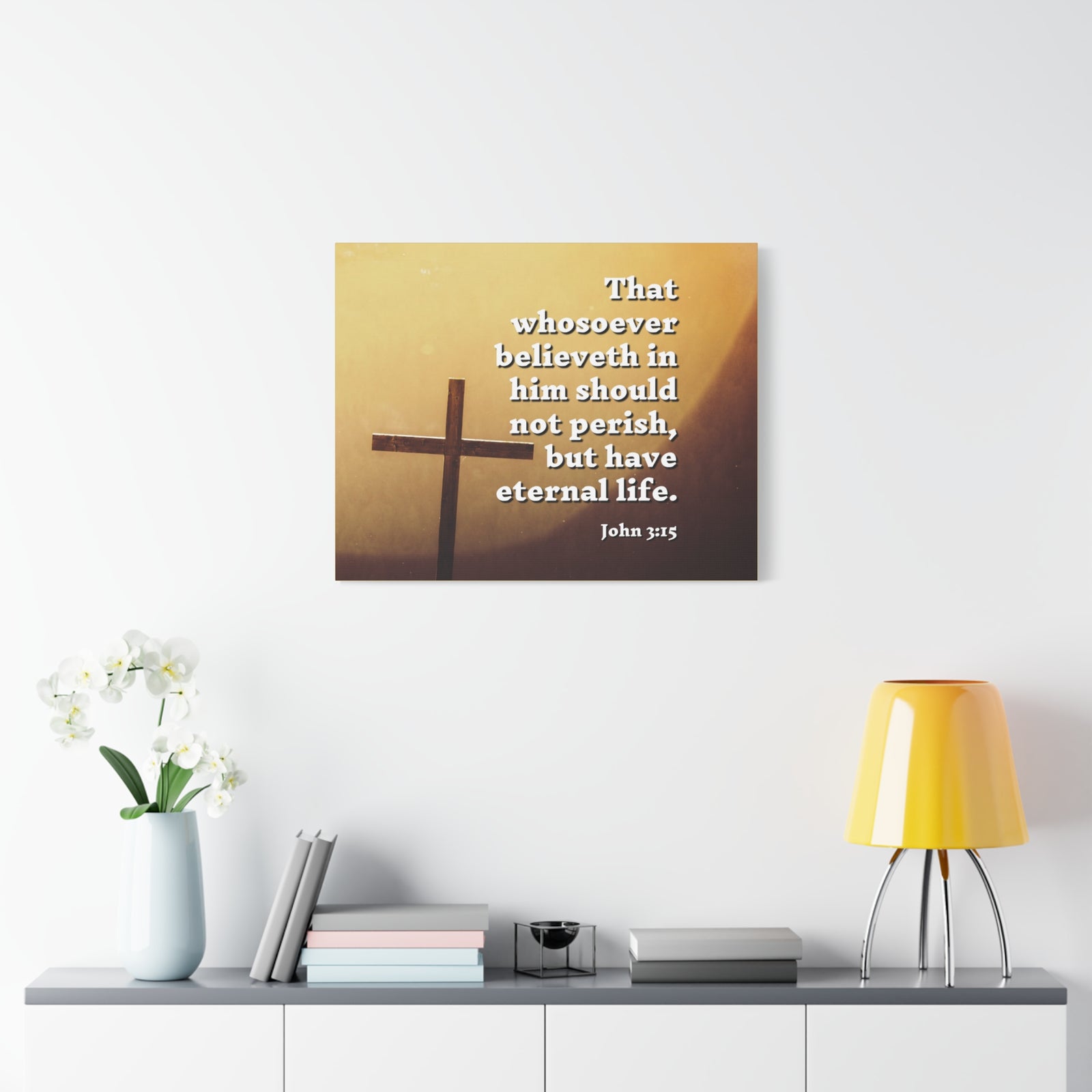 Scripture Canvas Eternal Life John 3:15 Christian Wall Art Bible Verse Print Ready to Hang