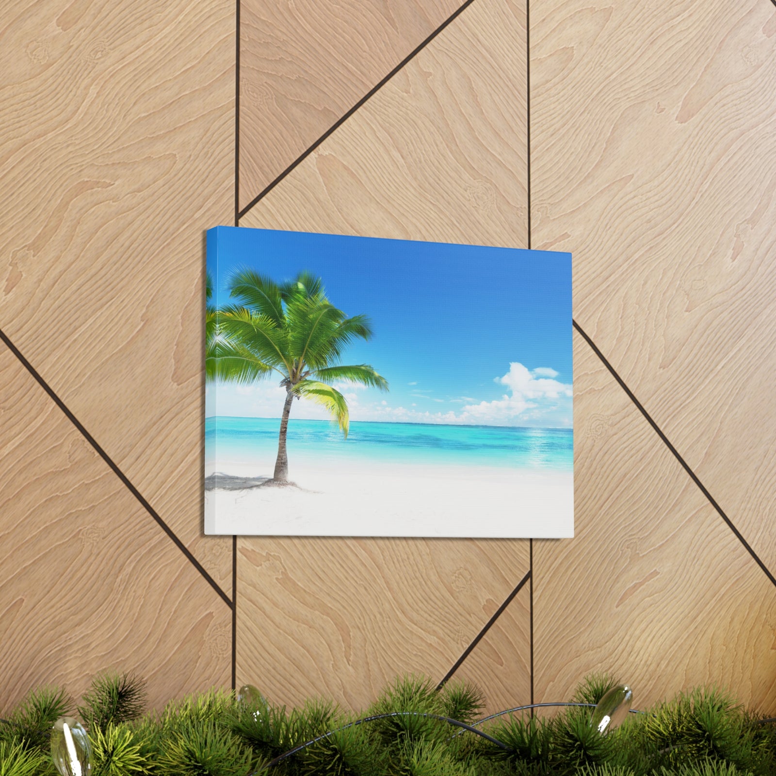 Palm on the beach in Daylight Ocean Canvas Wall Art for Home Decor Ready-to-Hang-Express Your Love Gifts