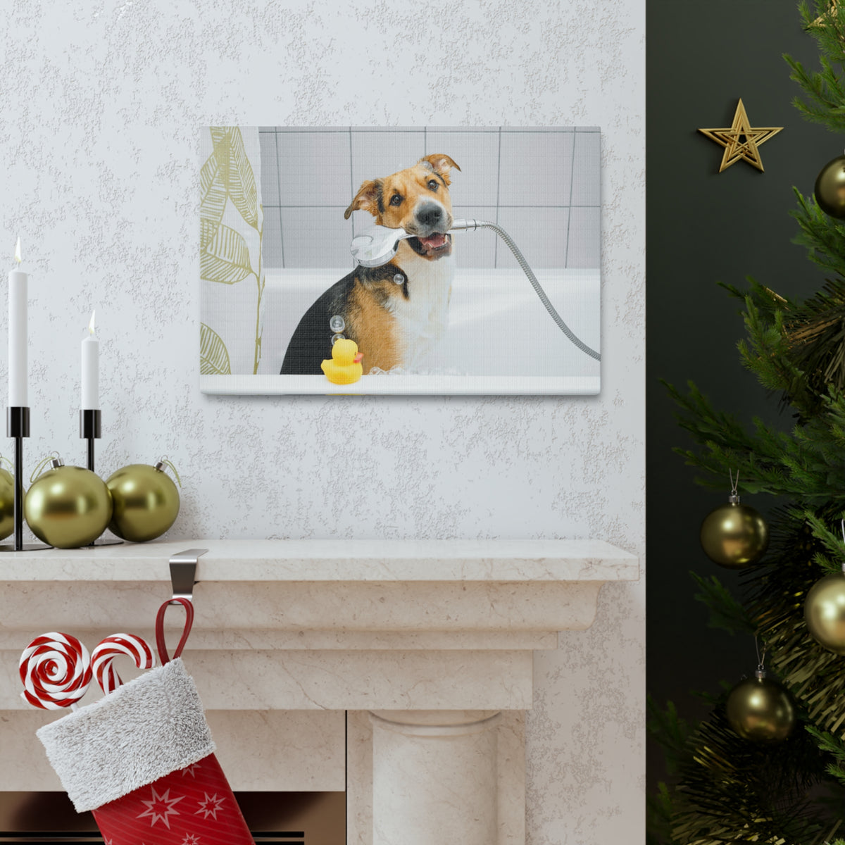 Cute Mongrel Bath Canvas Wall Art for Home Decor Ready-to-Hang-Express Your Love Gifts