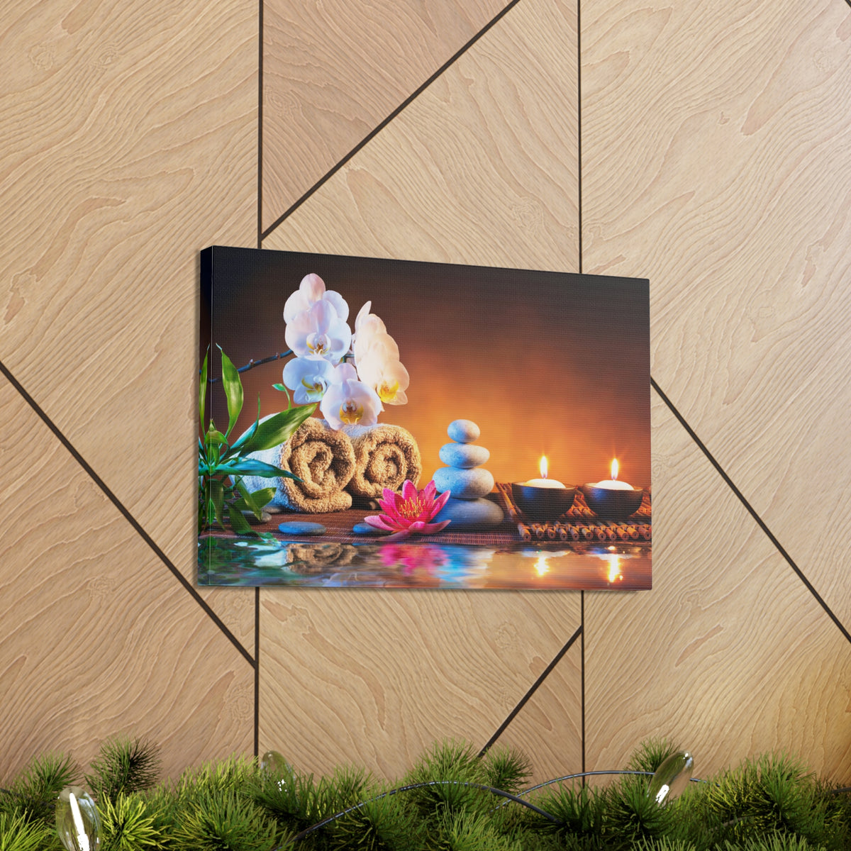 Towels on Bamboo Mat Forest Floral Nature Photography Canvas Wall Art for Home Decor Ready-to-Hang-Express Your Love Gifts