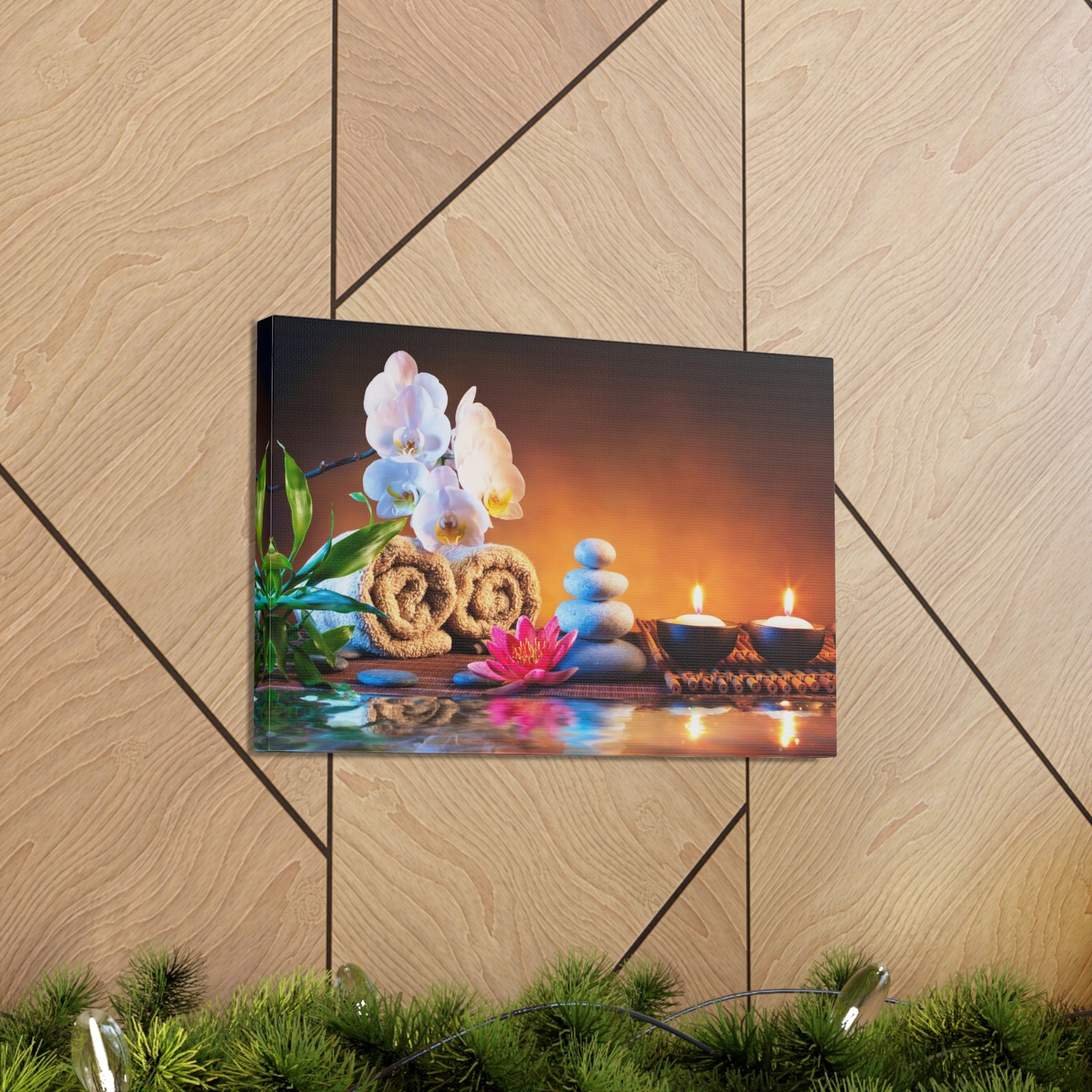 Towels on Bamboo Mat Forest Floral Nature Photography Canvas Wall Art for Home Decor Ready-to-Hang-Express Your Love Gifts