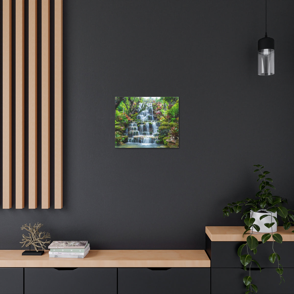 Waterfall w Maple Trees Kyoto Garden Canvas Wall Art for Home Decor Ready-to-Hang-Express Your Love Gifts