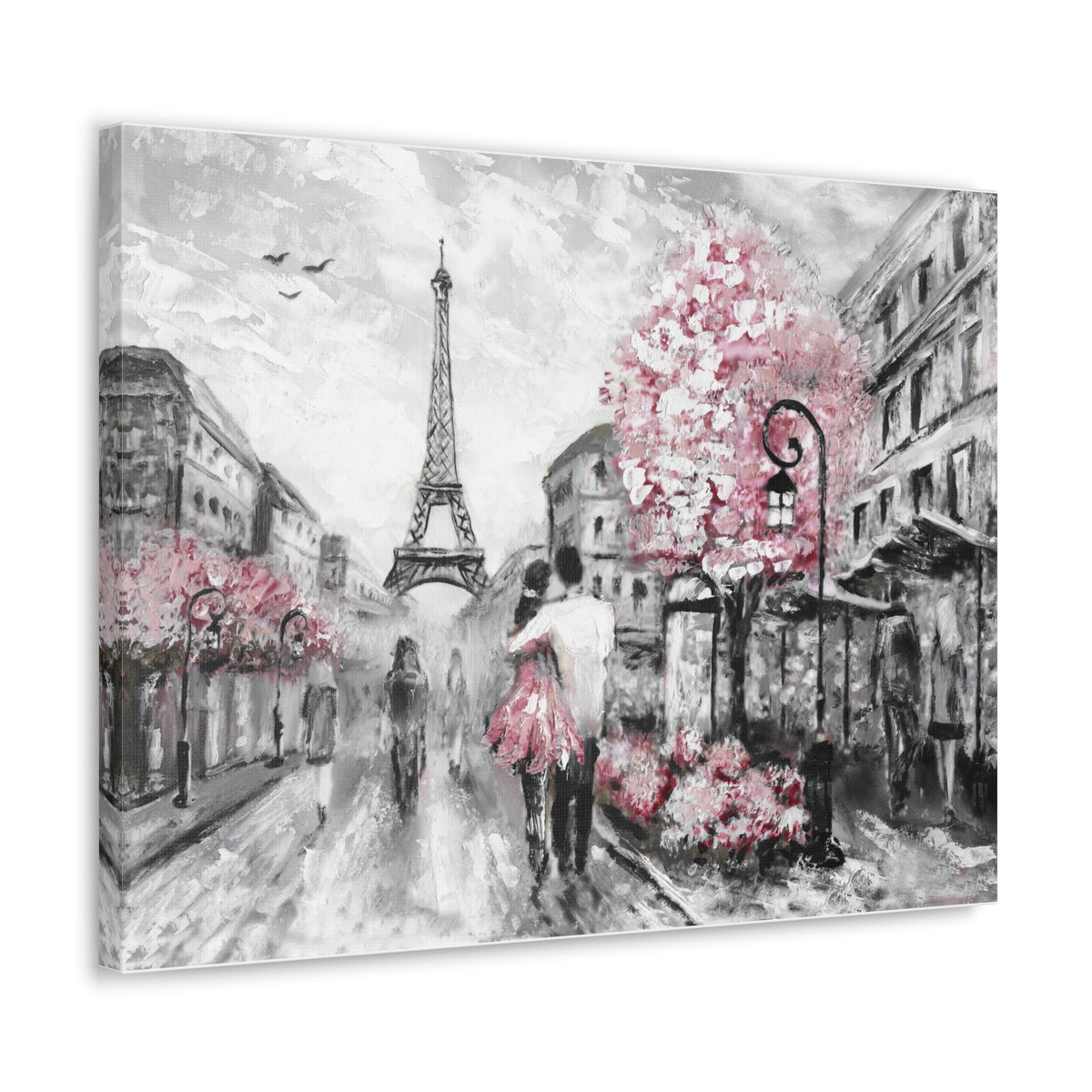 Couple Hug Pink Paris France Canvas Artwork High-Quality Breathtaking French City for Home Decor Ready to Hang-Express Your Love Gifts