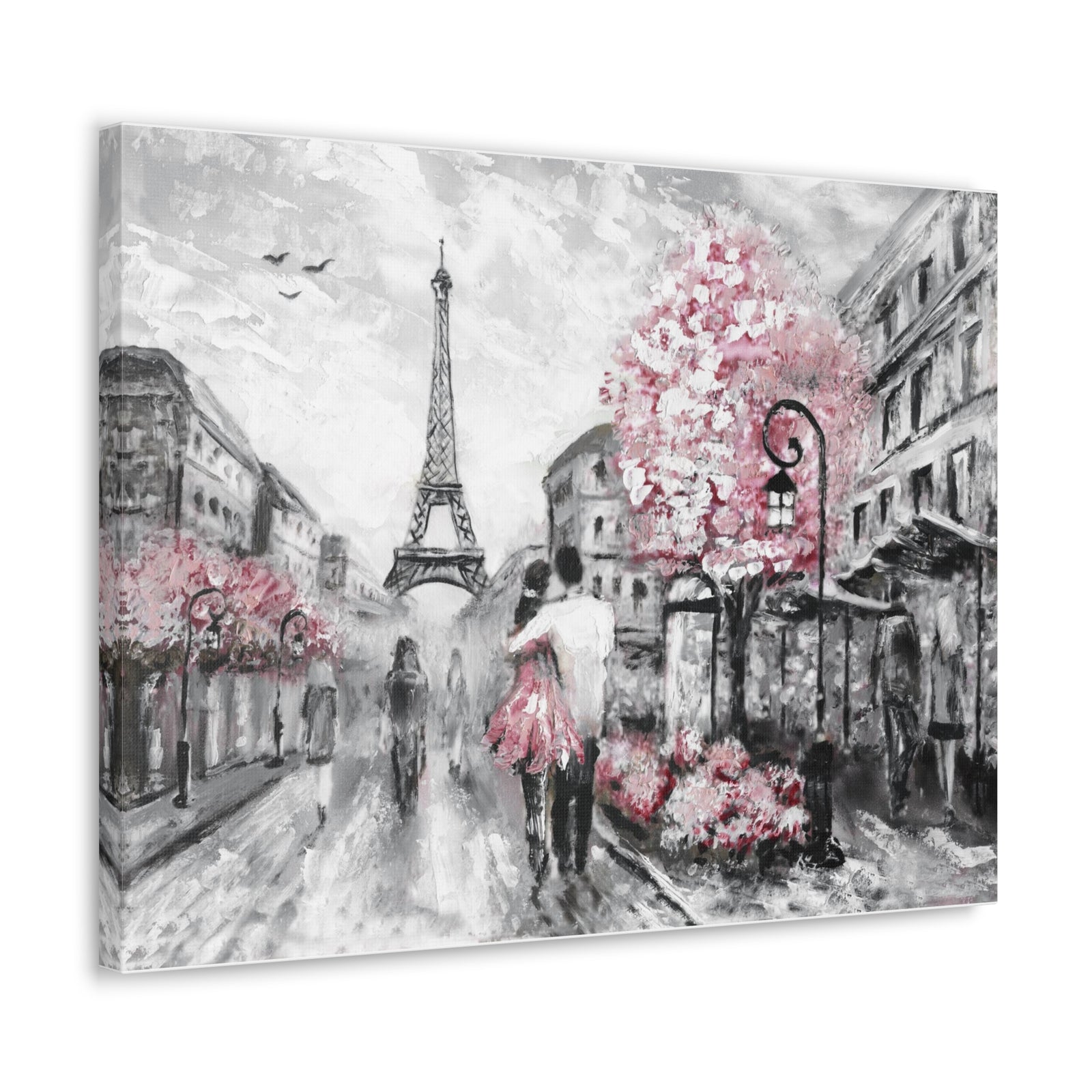 Couple Hug Pink Paris France Canvas Artwork High-Quality Breathtaking French City for Home Decor Ready to Hang-Express Your Love Gifts