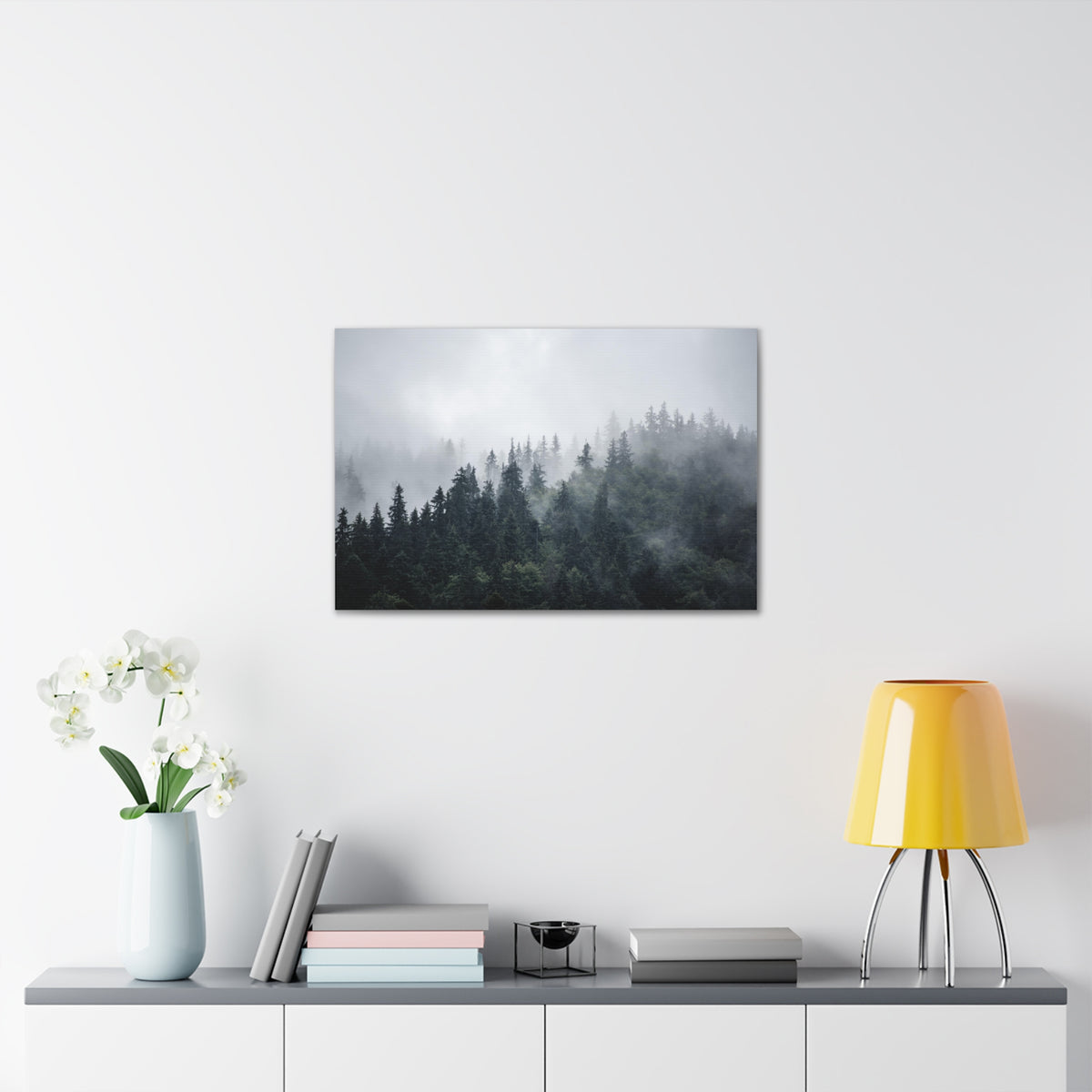 Foggy Pine Tree Green Forest Nature Wilderness Photography Canvas Wall Art for Home Decor Ready-to-Hang-Express Your Love Gifts