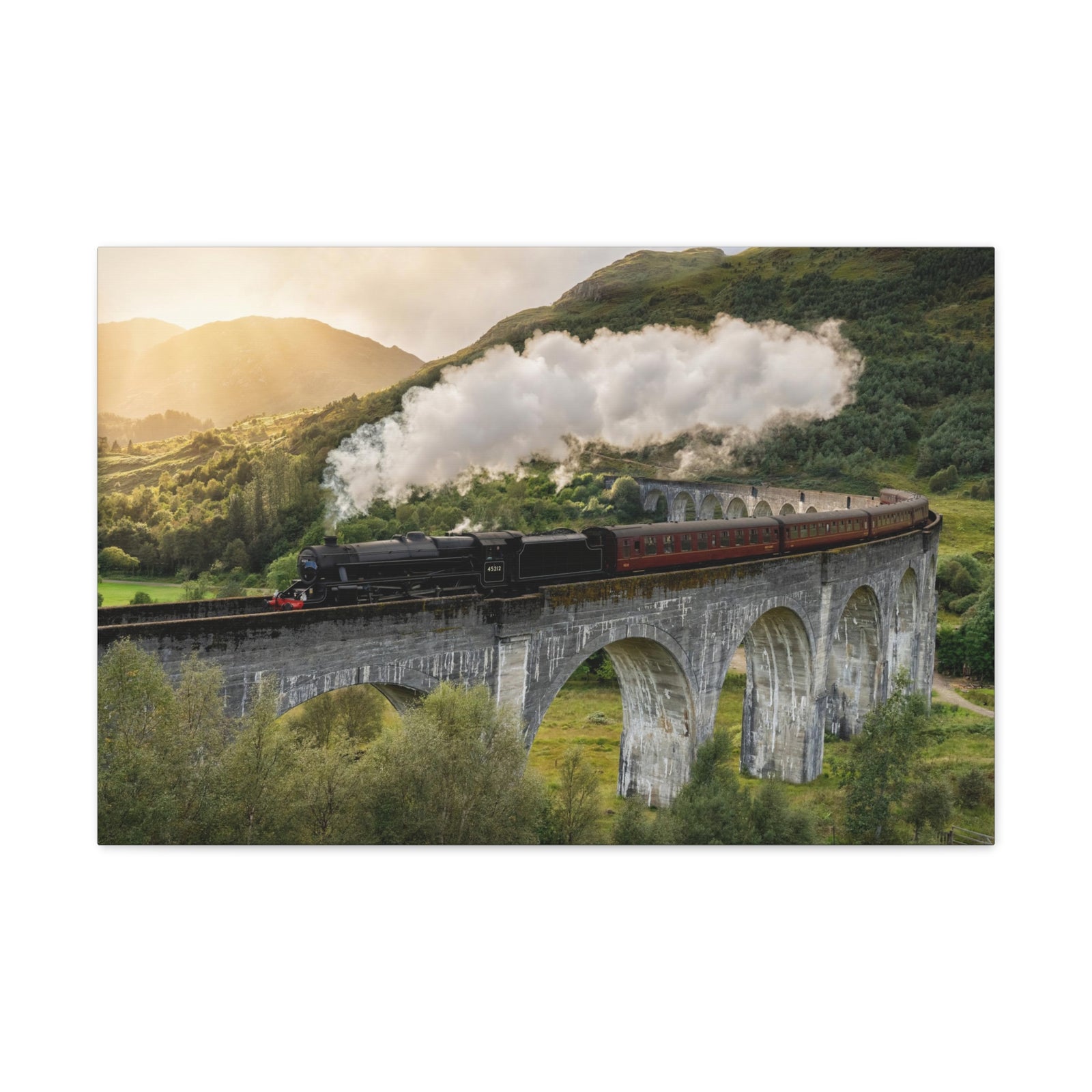 Steam Train Running On Scottish Highlands Modern Multicolor Scenic Nature Photography Canvas Home Office Decor Ready to Hang-Express Your Love Gifts