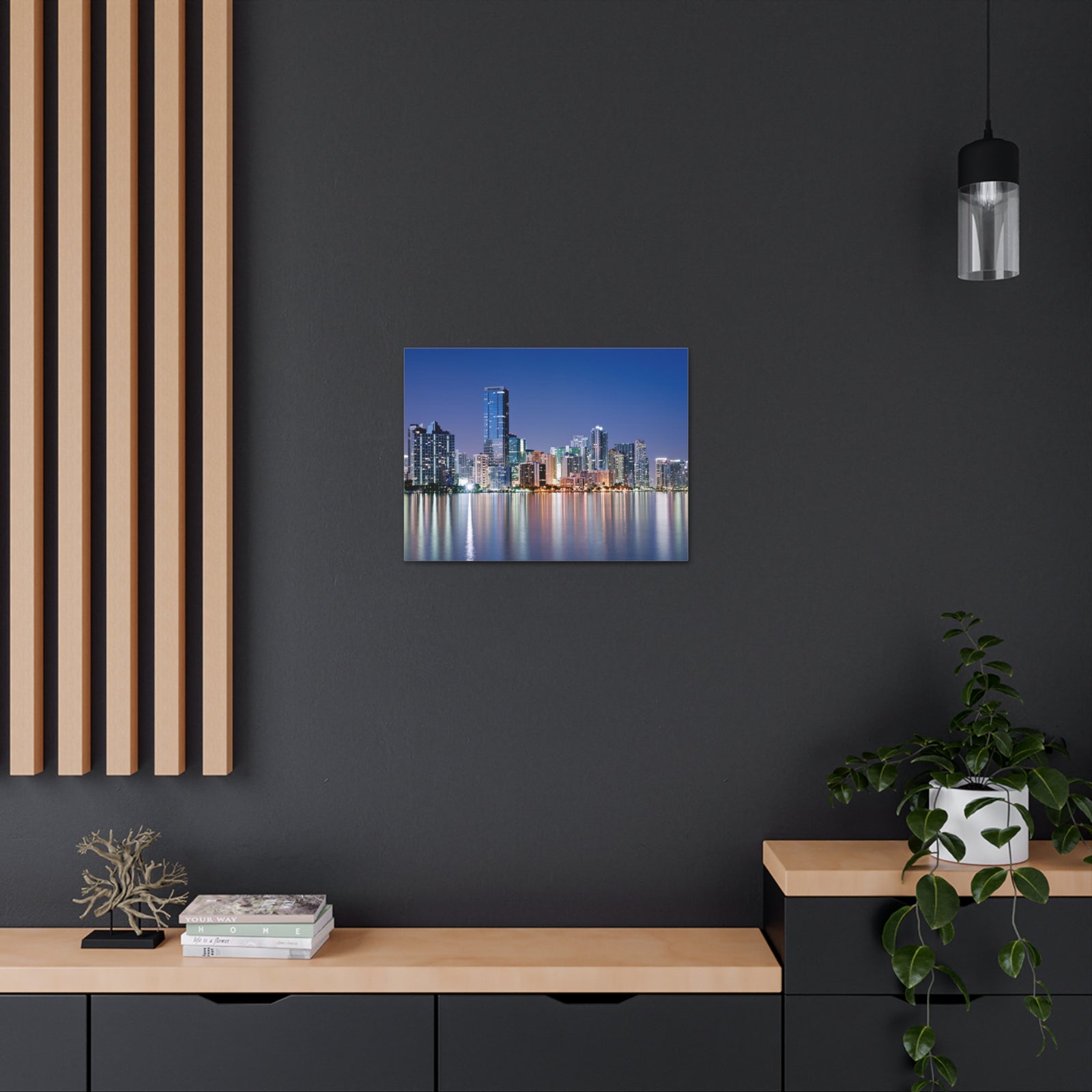 Miami Night Skyline Canvas Artwork High-Quality Breathtaking Stunning Cityscape for Home Decor Ready to Hang-Express Your Love Gifts