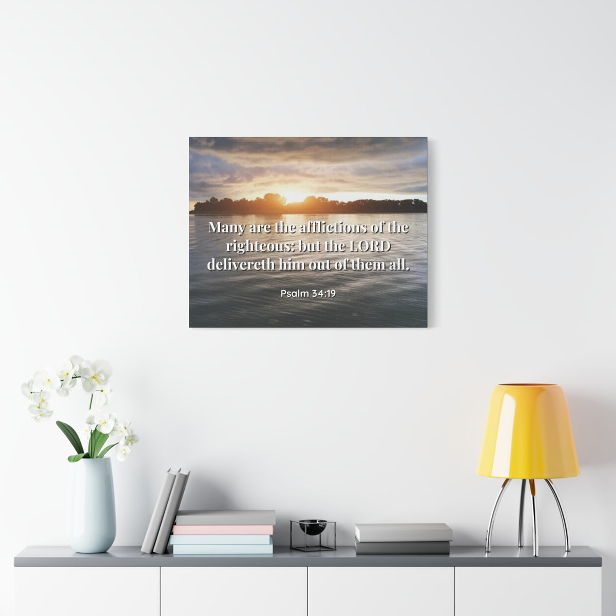 Scripture Canvas The Afflictions Psalm 34:19 Christian Wall Art Bible Verse Print Ready to Hang-Express Your Love Gifts