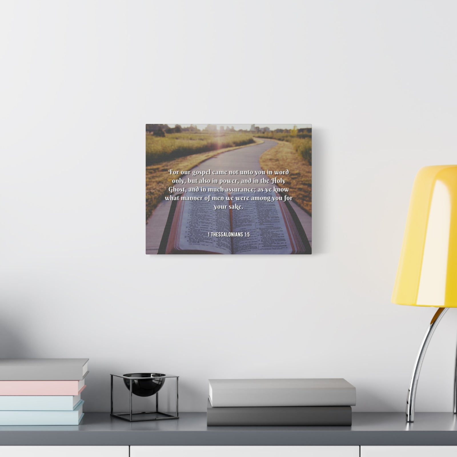 Scripture Canvas Gospel Came 1 Thessalonians 1:5 Christian Wall Art Bible Verse Print Ready to Hang-Express Your Love Gifts
