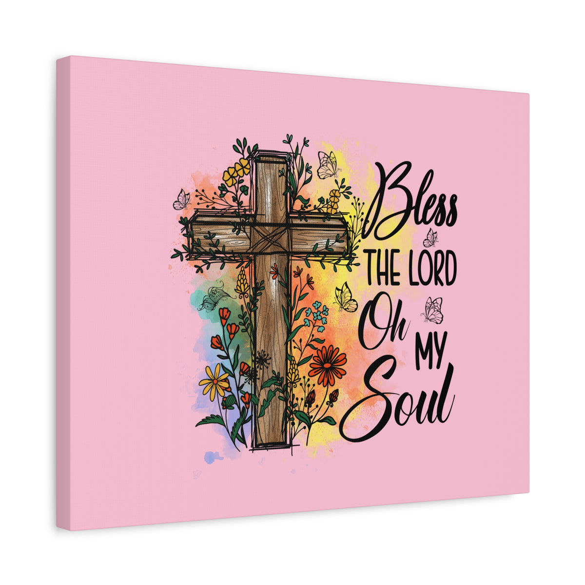 Scripture Canvas Bless The Lord Psalm 103:1 Flower Cross Christian Wall Art Bible Verse Print Ready to Hang-Express Your Love Gifts