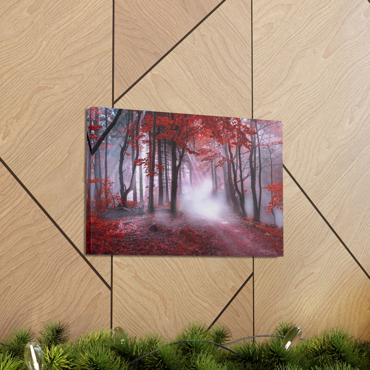 Foggy Autumn Forest Orange Leaves Nature Wilderness Photography Canvas Wall Art for Home Decor Ready-to-Hang-Express Your Love Gifts
