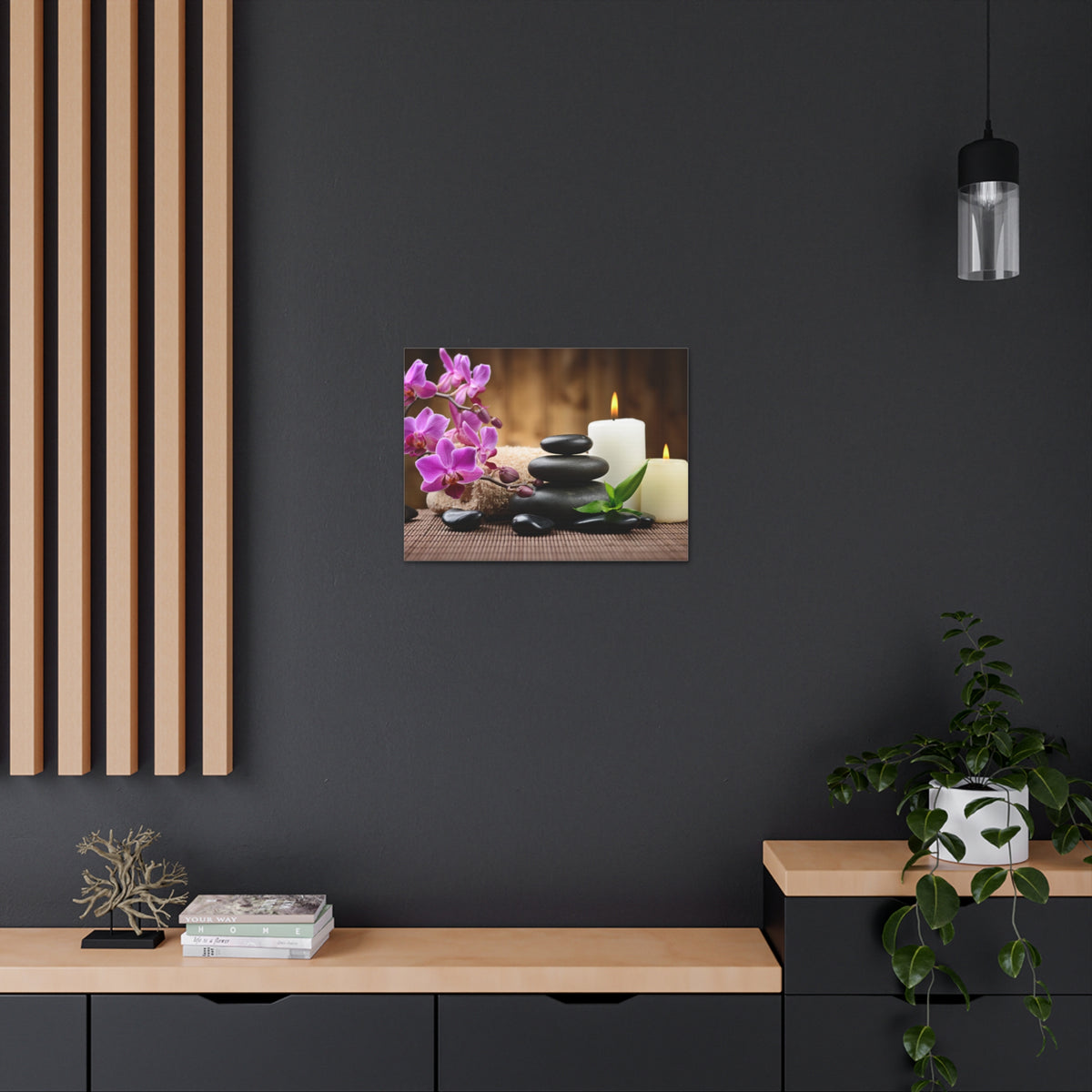 Stones and Bamboo Forest Floral Nature Photography Canvas Wall Art for Home Decor Ready-to-Hang-Express Your Love Gifts