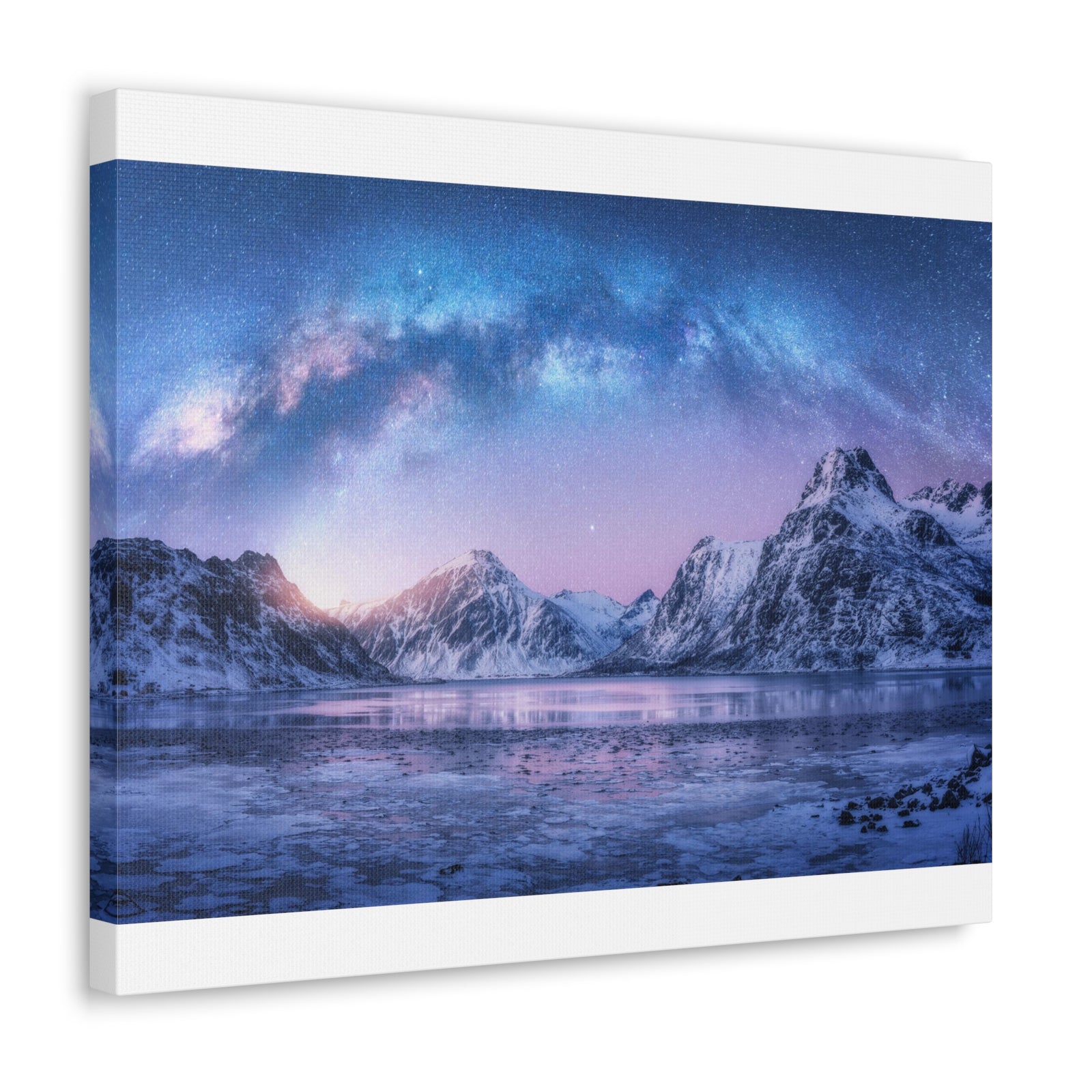 Winter Snow Mountain Lake Nature Wilderness Photography Canvas Wall Art for Home Decor Ready-to-Hang-Express Your Love Gifts