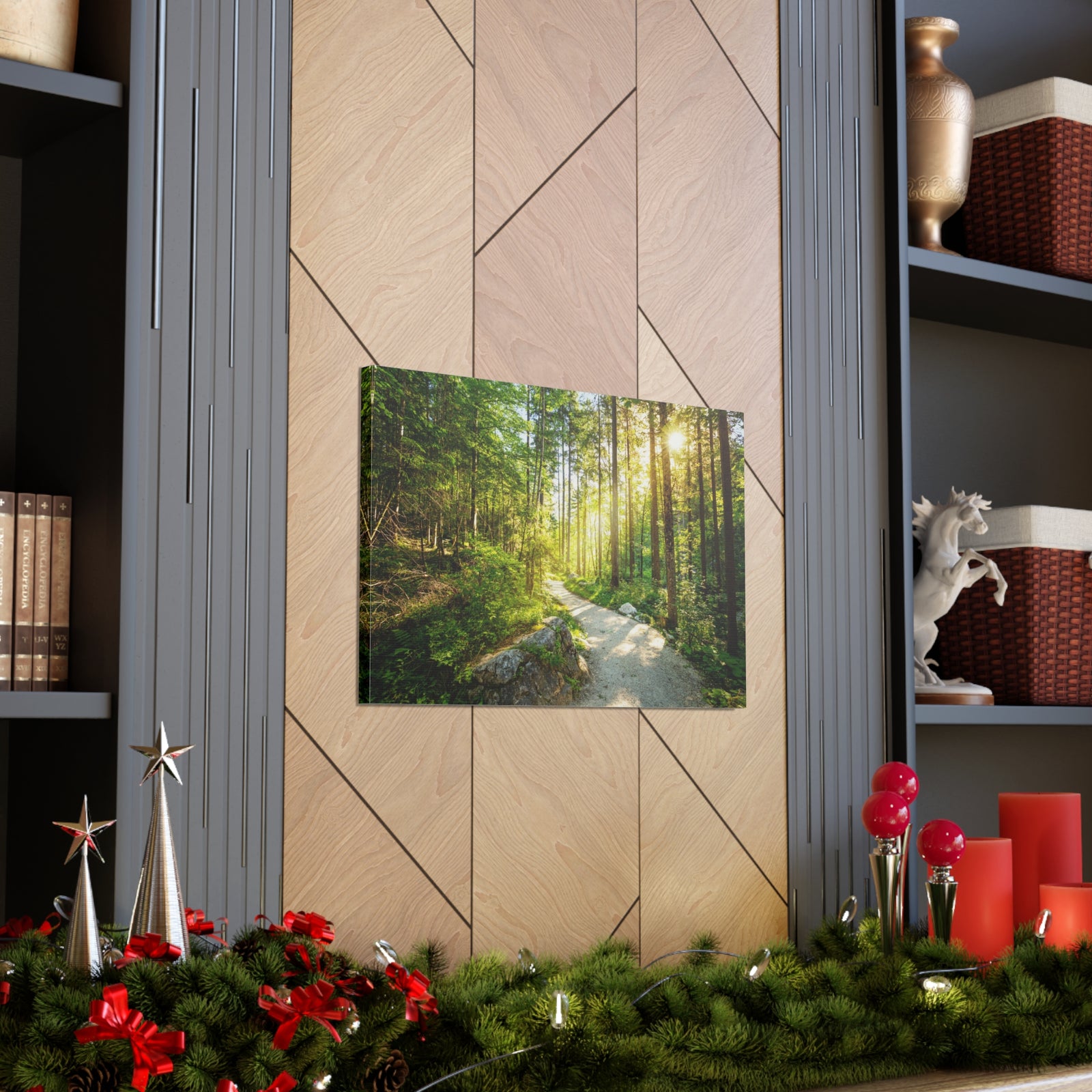 Sunlight Passing Through Green Forest Path Nature Wilderness Photography Canvas Wall Art for Home Decor Ready-to-Hang-Express Your Love Gifts