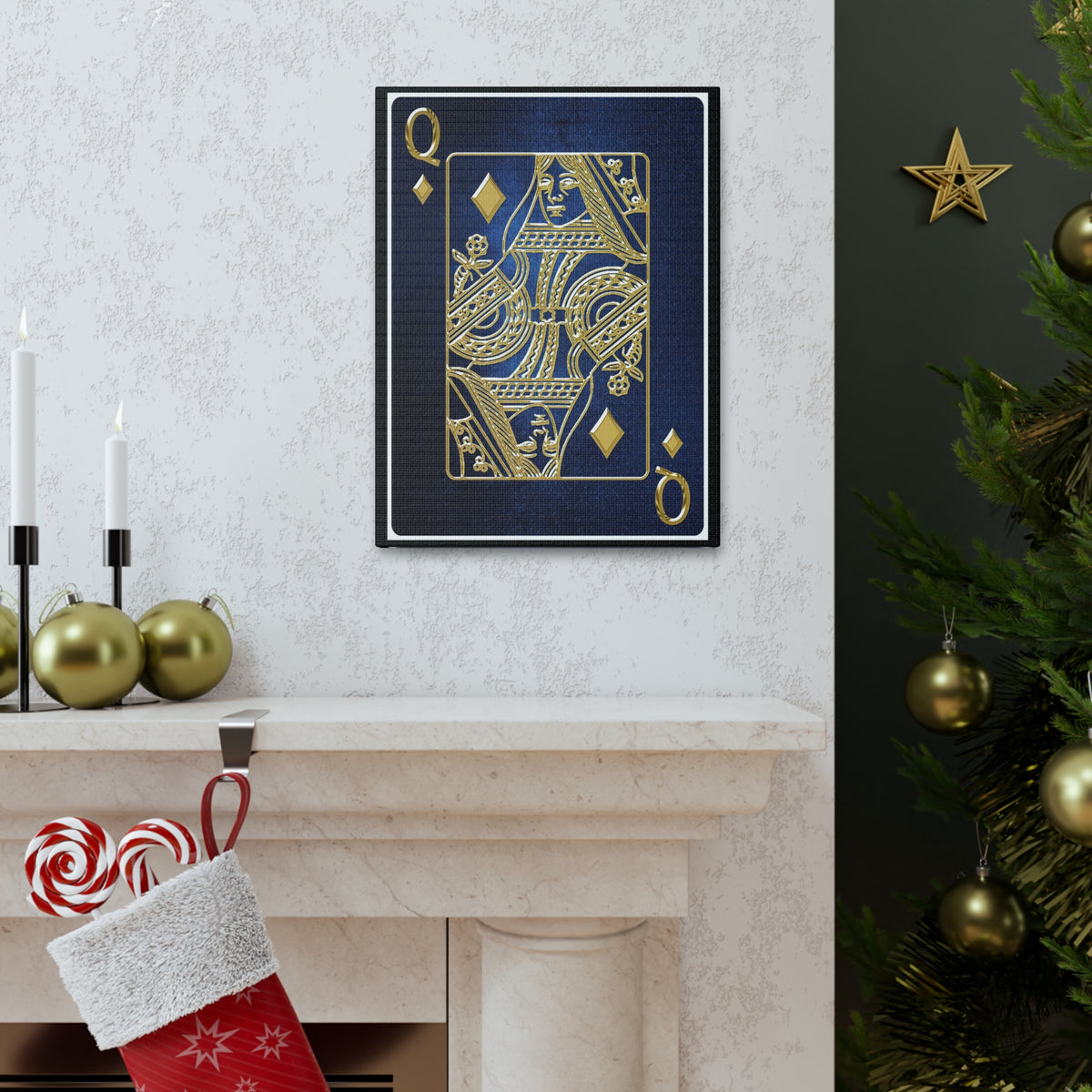 Queen Of Diamonds Space Background Playing Card Canvas Wall Art for Home Decor Ready-to-Hang-Express Your Love Gifts