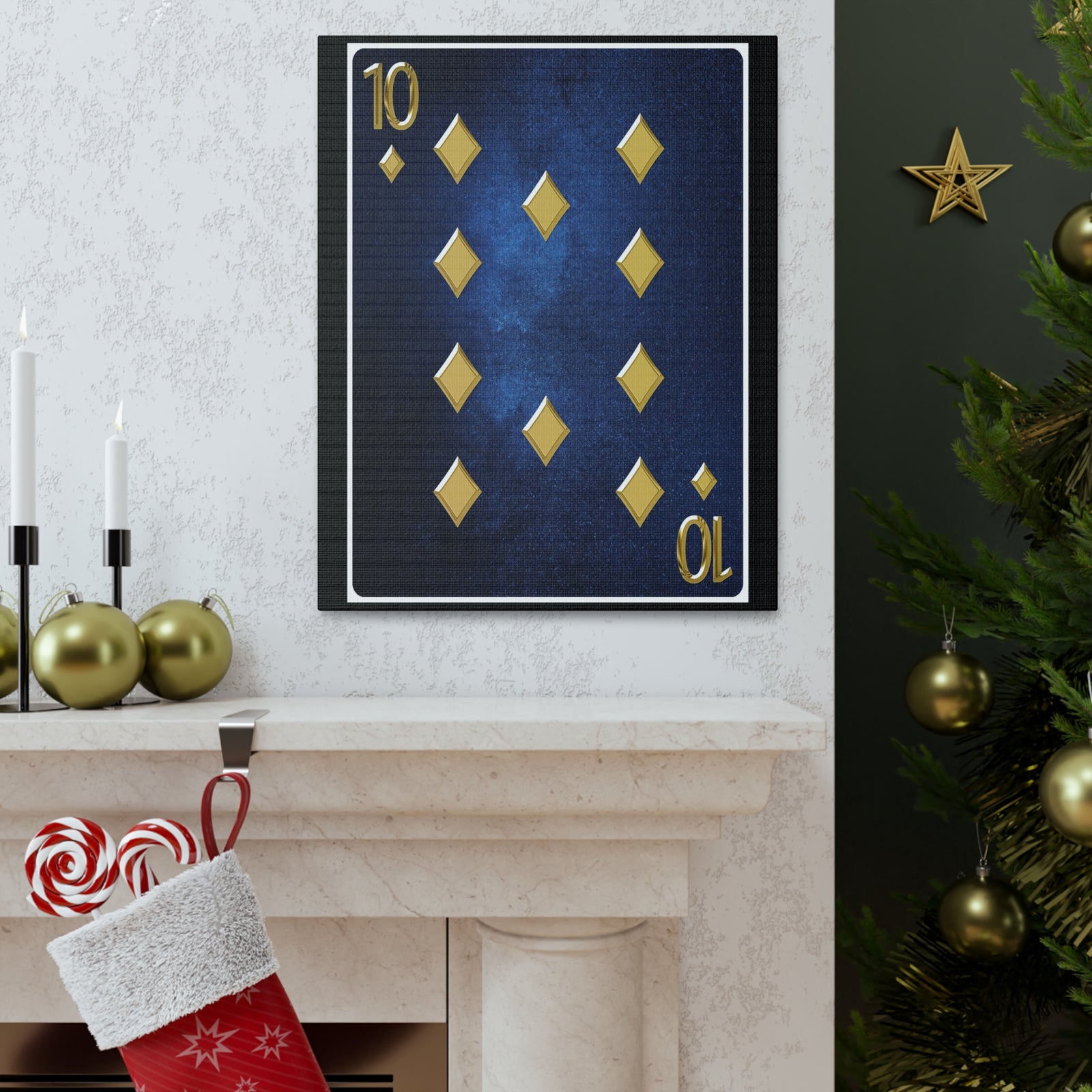 Ten Of Diamonds Space Background Playing Card Canvas Wall Art for Home Decor Ready-to-Hang-Express Your Love Gifts
