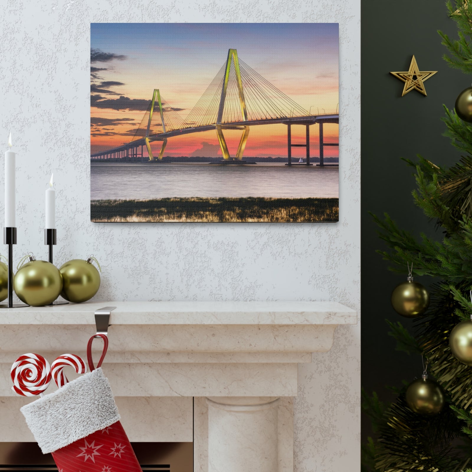 Jr Cooper River Bridge Charleston South Carolina Nature Wilderness Photography Canvas Wall Art for Home Decor Ready-to-Hang-Express Your Love Gifts