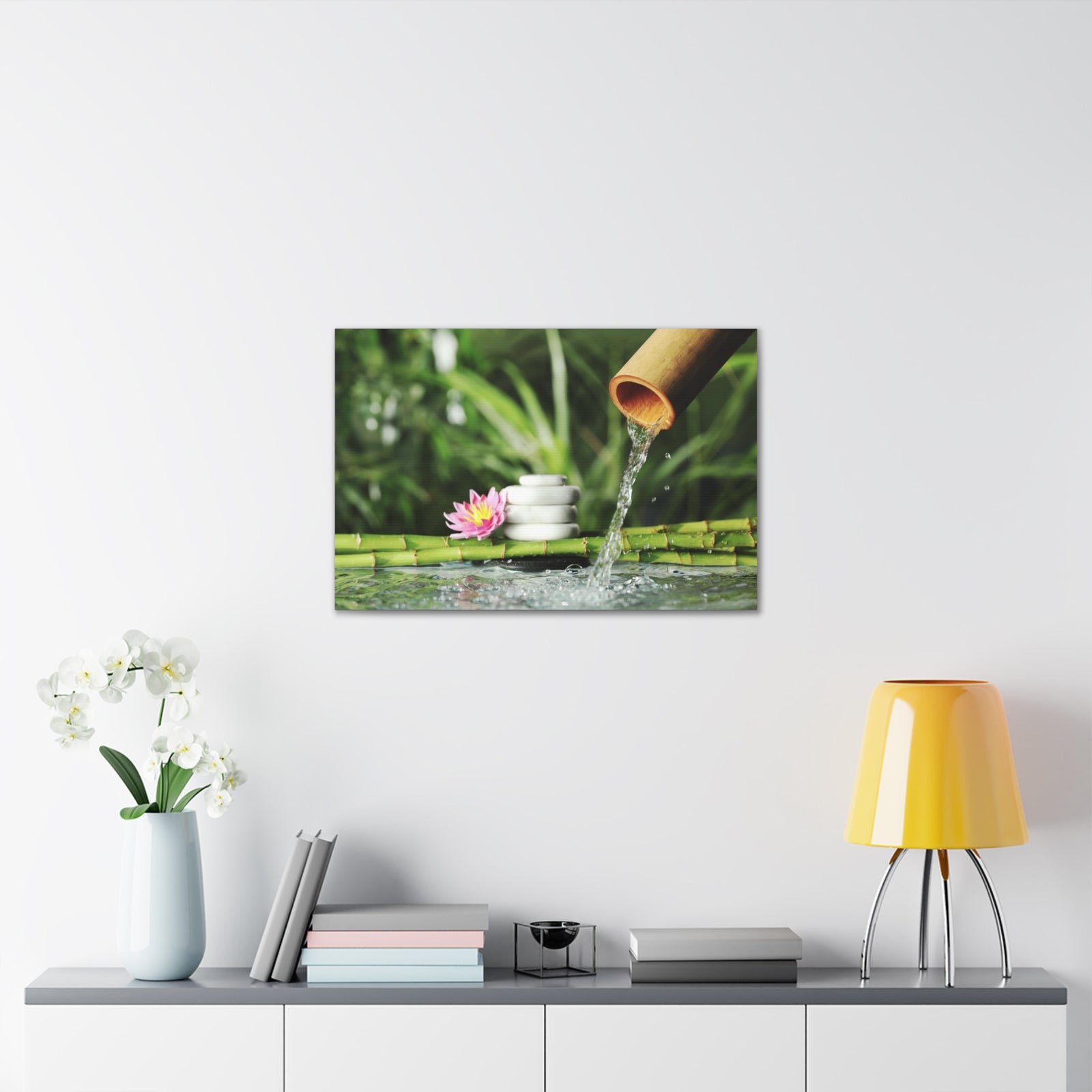 Flower and Bamboo Fountain Forest Floral Nature Photography Canvas Wall Art for Home Decor Ready-to-Hang-Express Your Love Gifts
