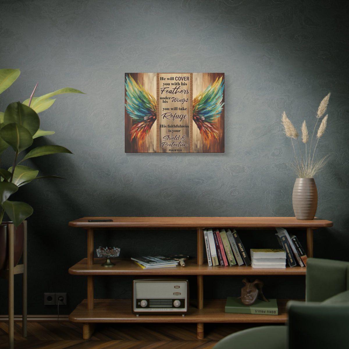 Scripture Walls Shield and Protection Psalm 91:4 Christian Wall Art Print Ready to Hang Unframed-Express Your Love Gifts