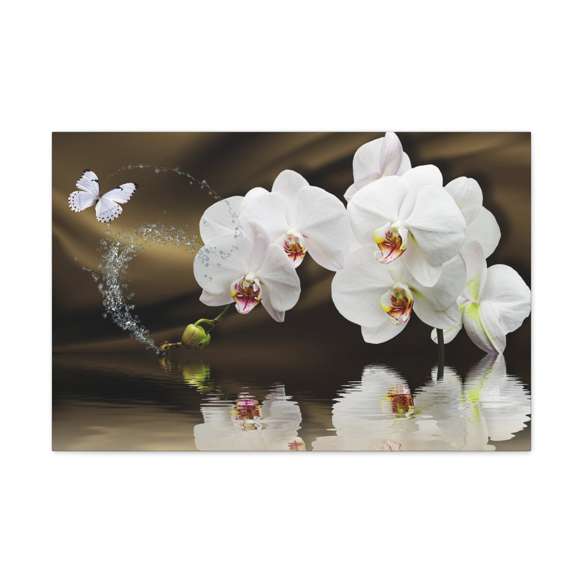Orchids Reflected in Water Flower Canvas Wall Art for Home Decor Ready-to-Hang-Express Your Love Gifts
