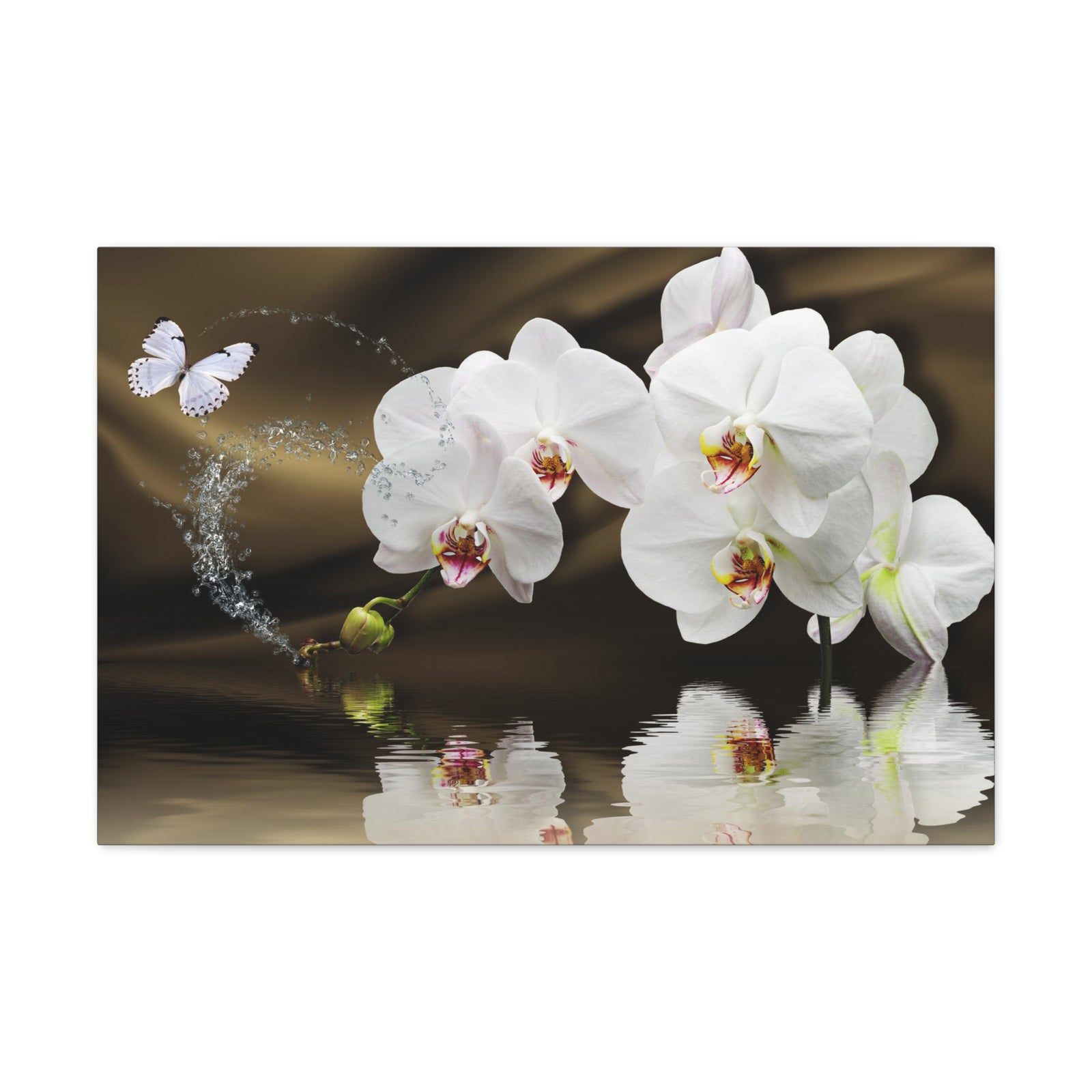 Orchids Reflected in Water Flower Canvas Wall Art for Home Decor Ready-to-Hang-Express Your Love Gifts