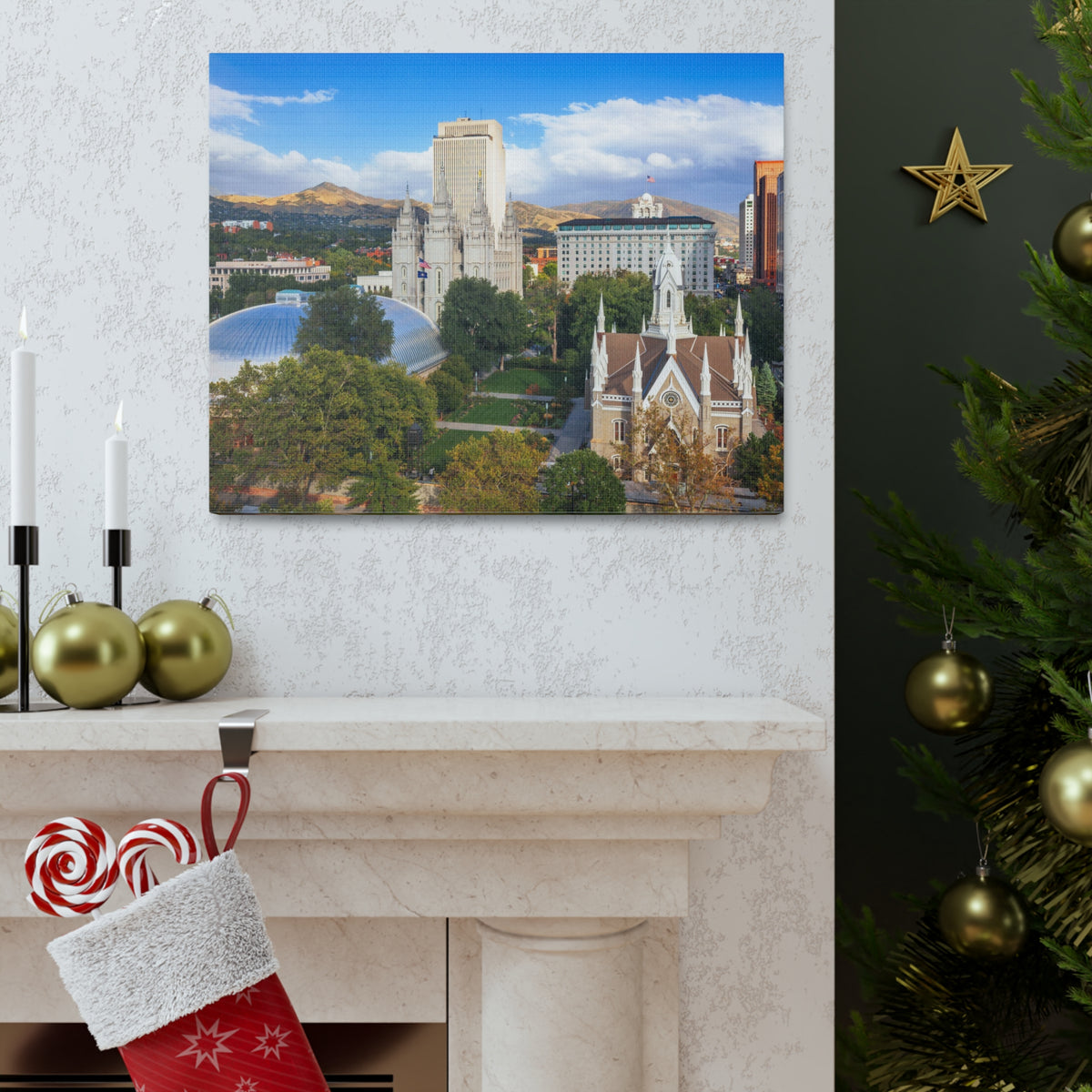 Salt Lake City Daytime Skyline Canvas Artwork High-Quality Breathtaking Stunning Cityscape for Home Decor Ready to Hang-Express Your Love Gifts