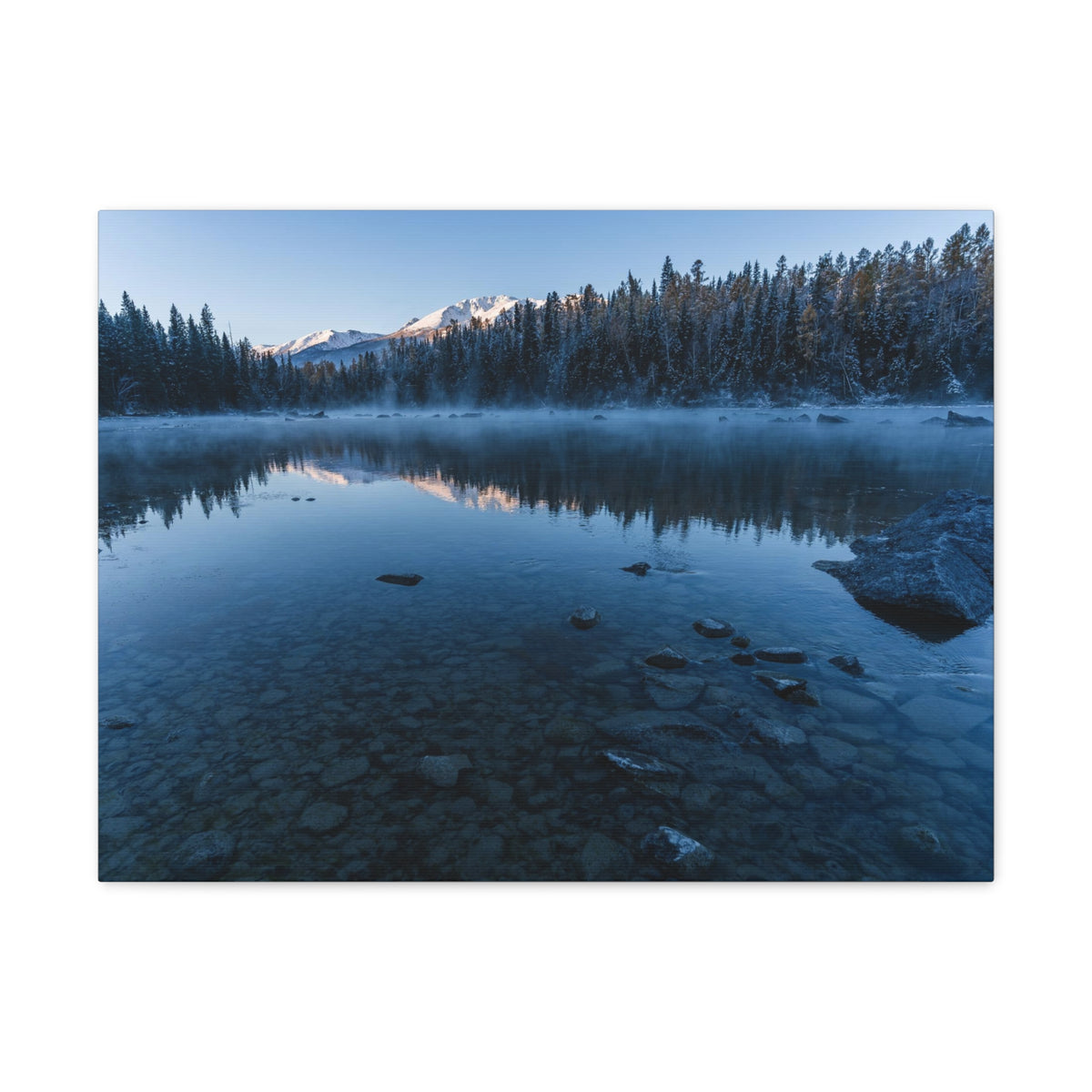 Clear Winter Lake Pine Tree Mountain Nature Wilderness Photography Canvas Wall Art for Home Decor Ready-to-Hang-Express Your Love Gifts