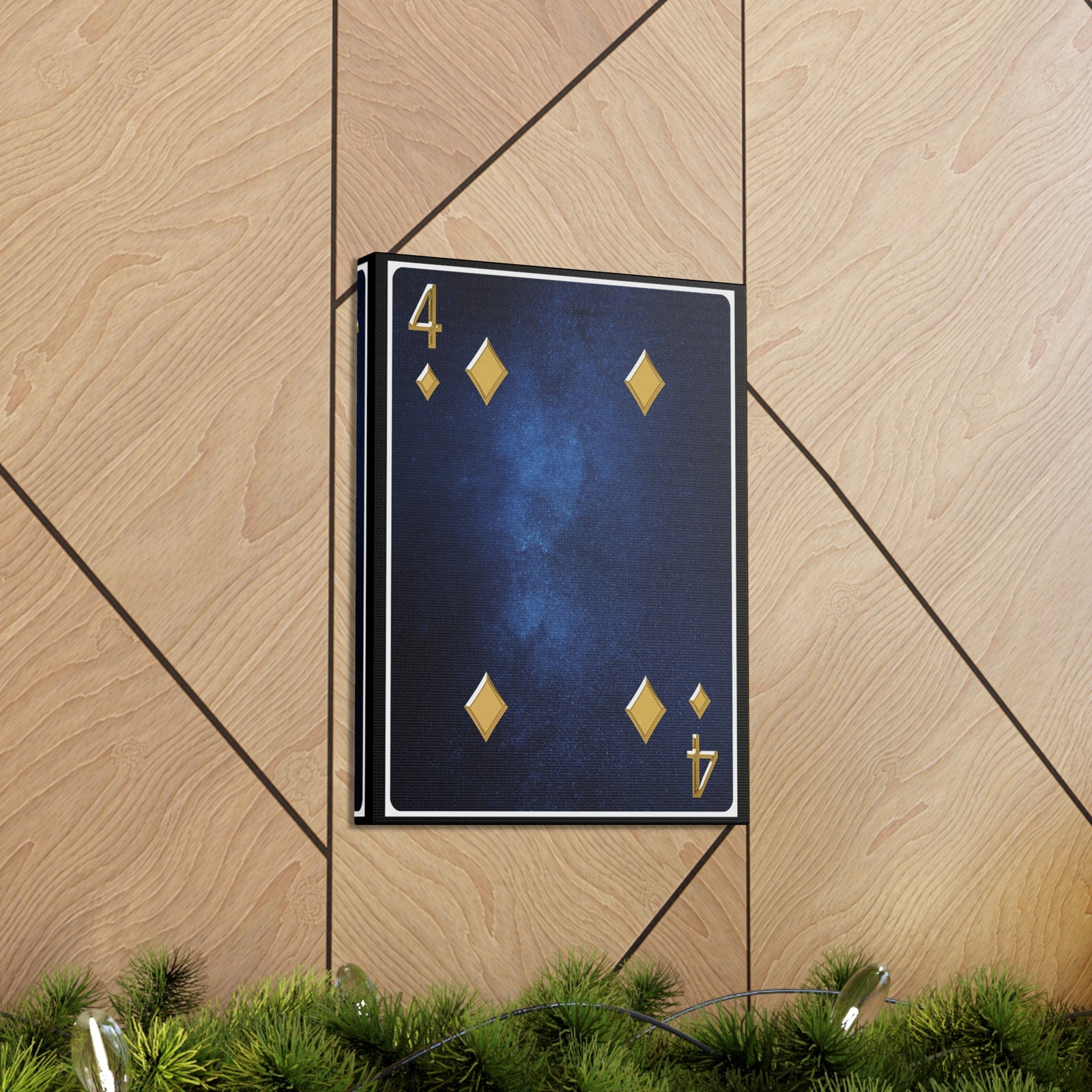 Four Of Diamonds Space Background Playing Card Canvas Wall Art for Home Decor Ready-to-Hang-Express Your Love Gifts