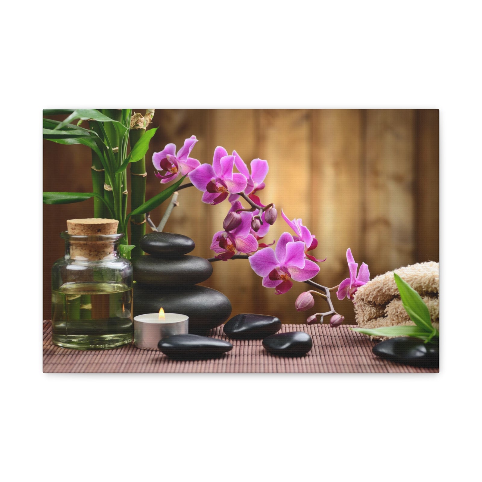 Bamboo Stones Orchid Forest Floral Nature Photography Canvas Wall Art for Home Decor Ready-to-Hang-Express Your Love Gifts