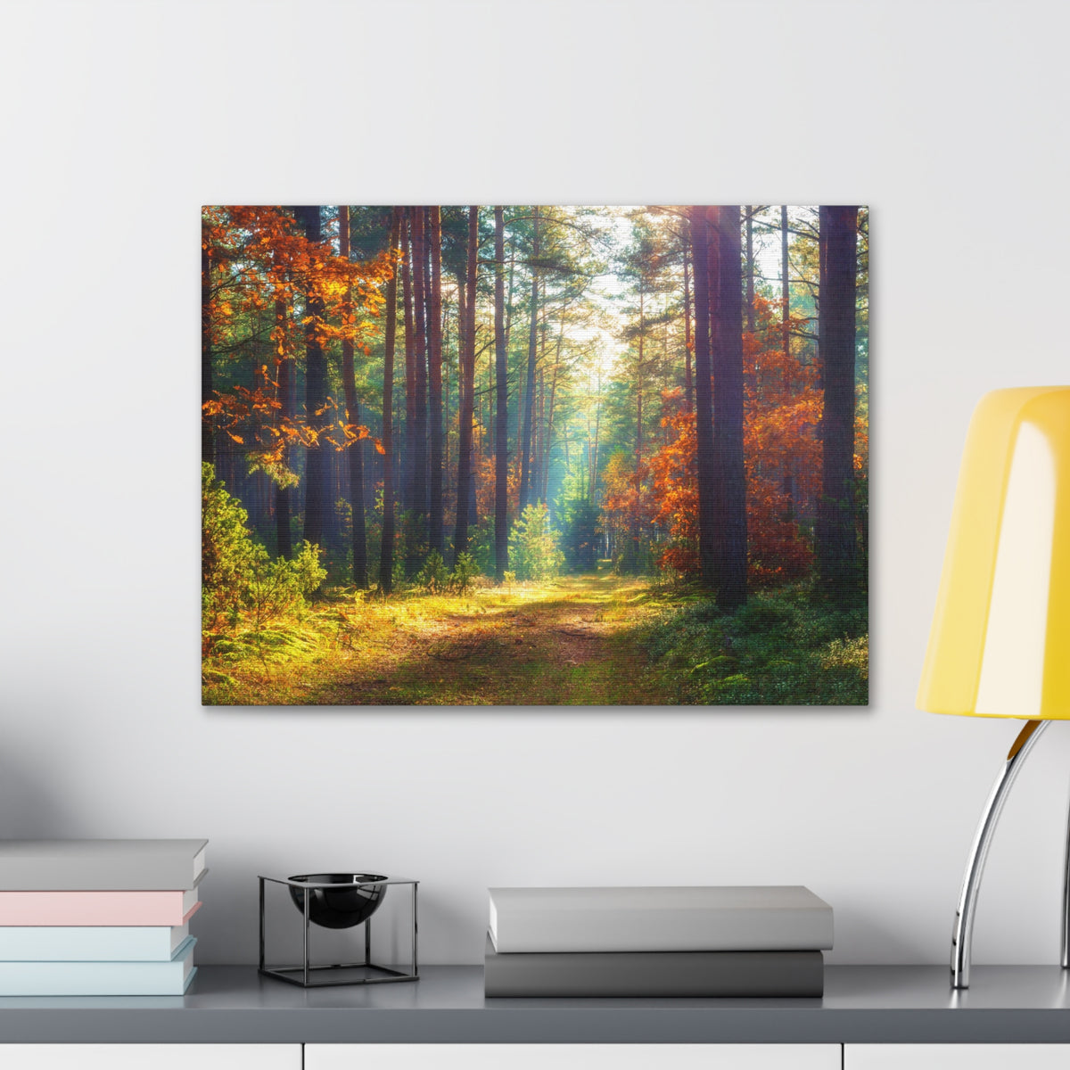 Autumn Forest Sunlight Shine Orange Tree Nature Wilderness Photography Canvas Wall Art for Home Decor Ready-to-Hang-Express Your Love Gifts