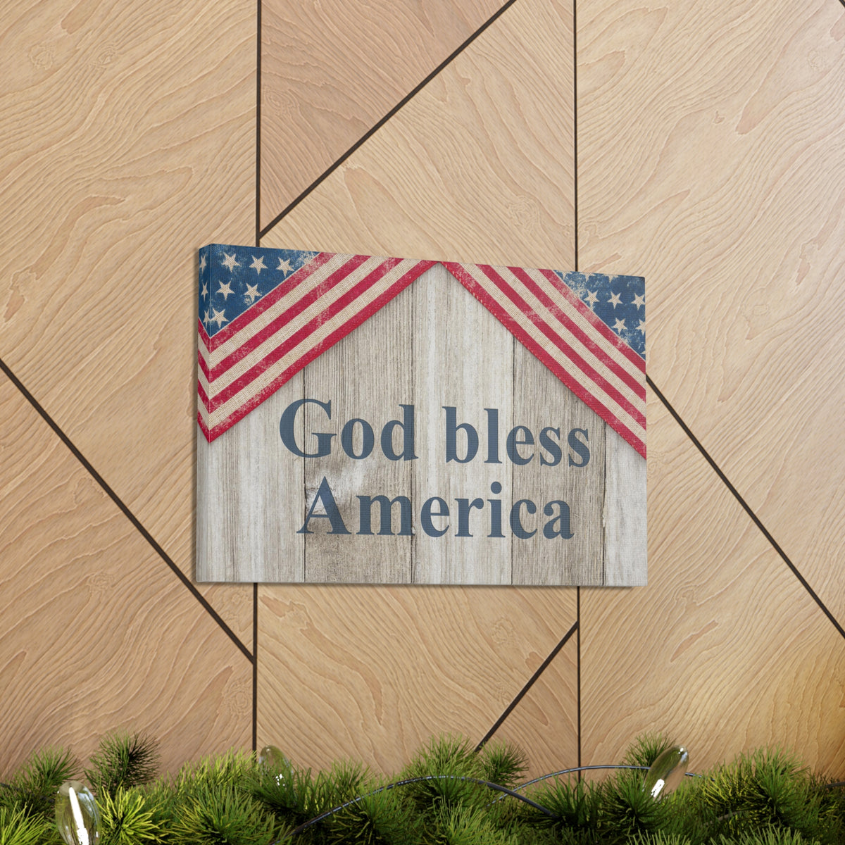 God Bless America Patriotic Message Canvas Wall Art for Home Decor Ready-to-Hang-Express Your Love Gifts