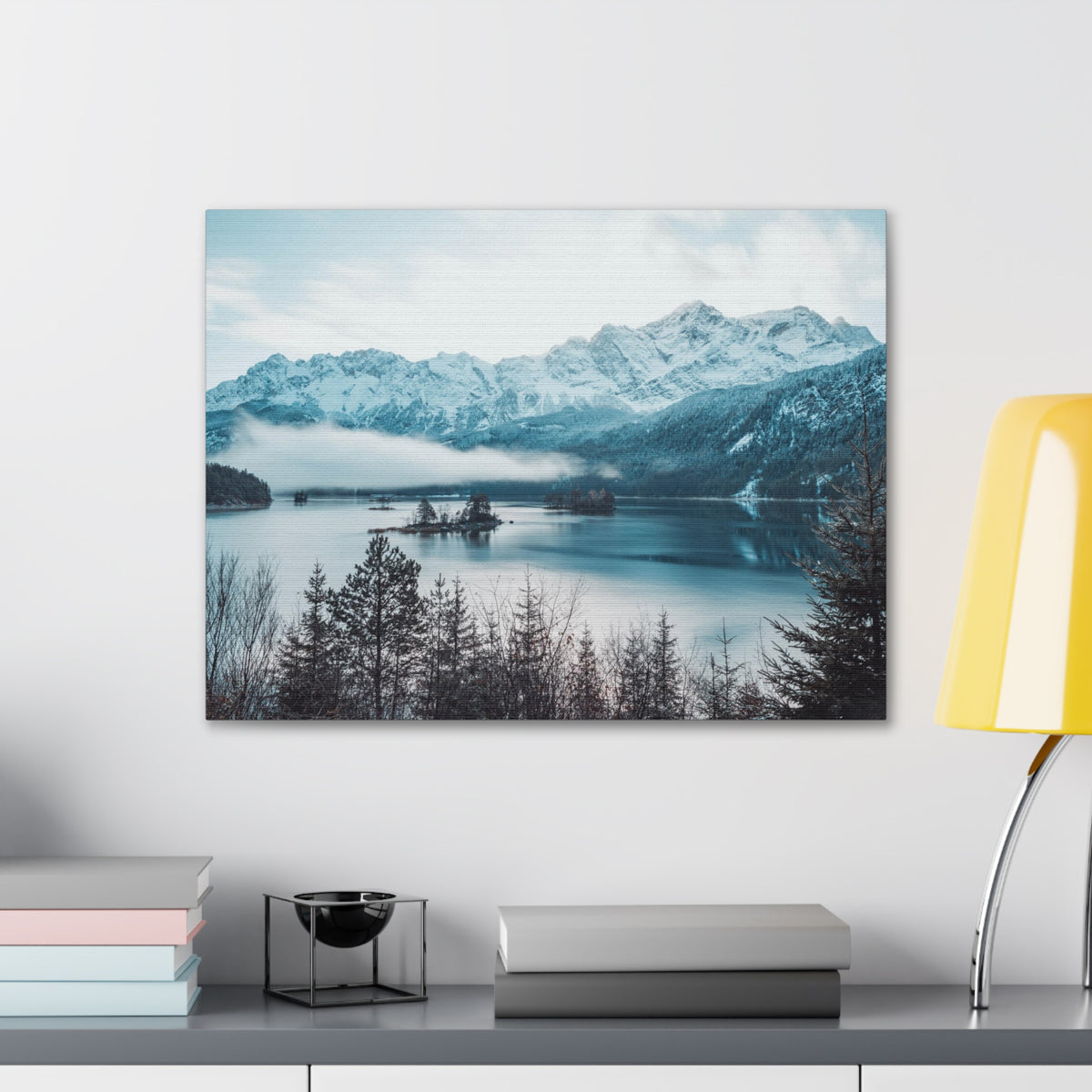 Winter Mountain Lake Pine Tree Lake Nature Wilderness Photography Canvas Wall Art for Home Decor Ready-to-Hang-Express Your Love Gifts