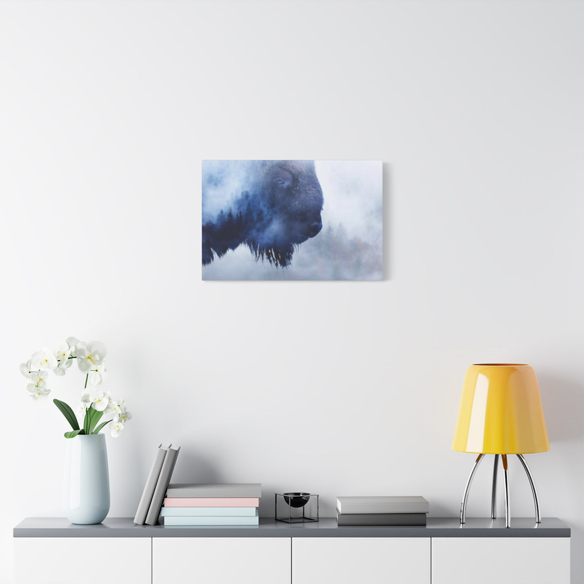Wild Bison And A Pine Forest Buffalo Art Canvas Wall Art for Home Decor Ready-to-Hang-Express Your Love Gifts