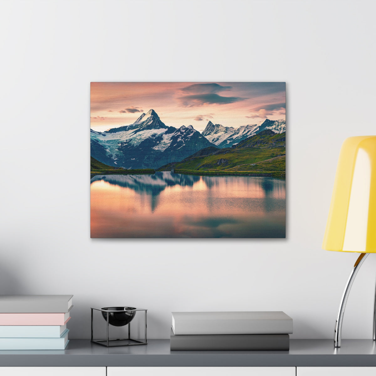 Snow Mountain Lake Summer Nature Wilderness Photography Canvas Wall Art for Home Decor Ready-to-Hang-Express Your Love Gifts