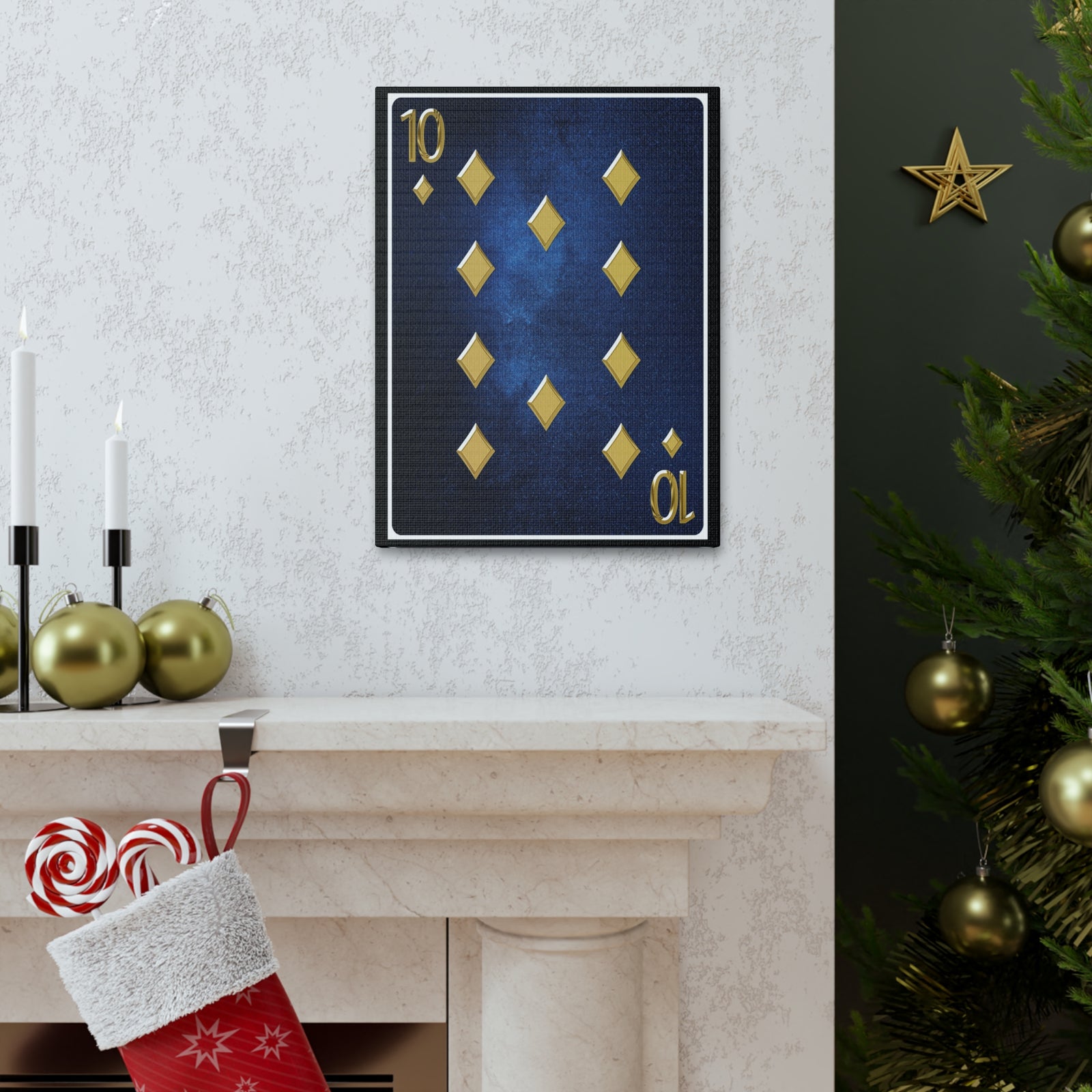 Ten Of Diamonds Space Background Playing Card Canvas Wall Art for Home Decor Ready-to-Hang-Express Your Love Gifts