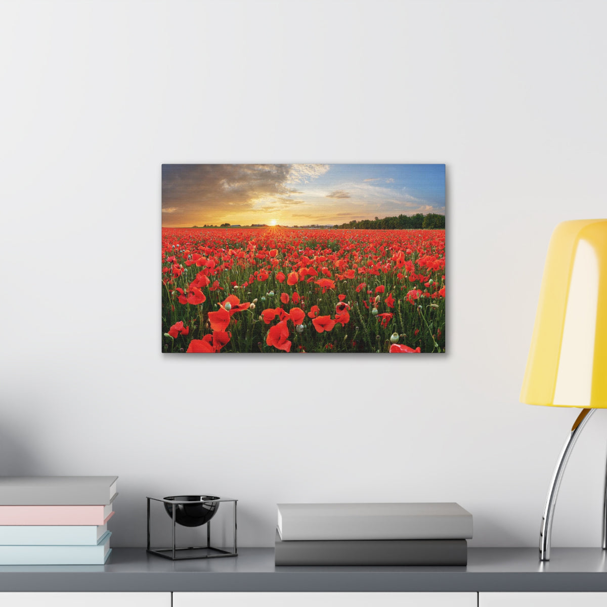 Sunset Over Poppy Field Flower Canvas Wall Art for Home Decor Ready-to-Hang-Express Your Love Gifts