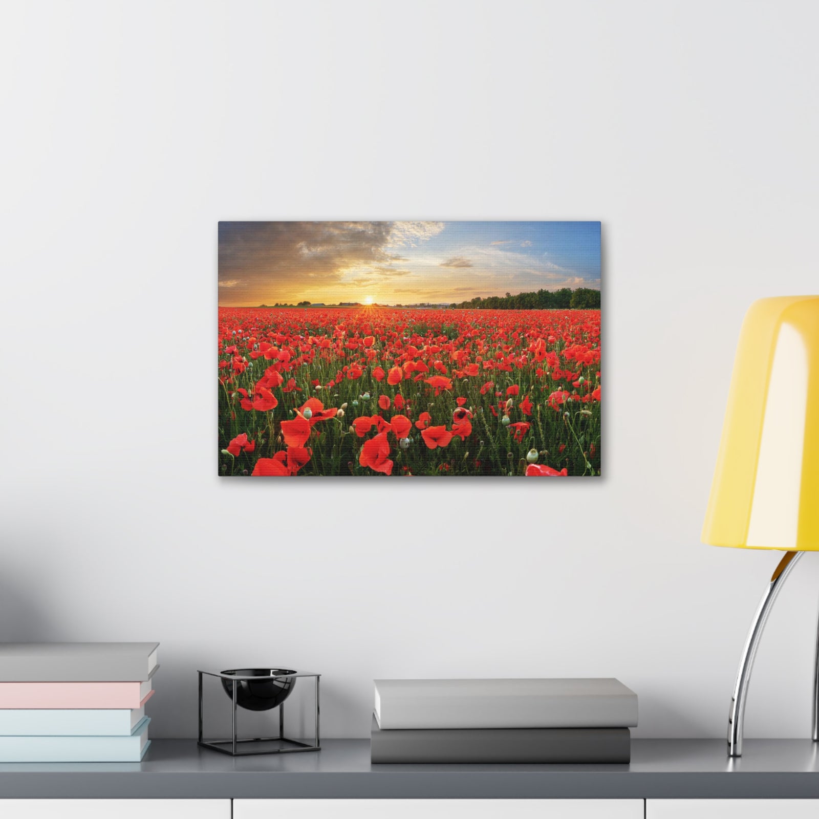 Sunset Over Poppy Field Flower Canvas Wall Art for Home Decor Ready-to-Hang-Express Your Love Gifts
